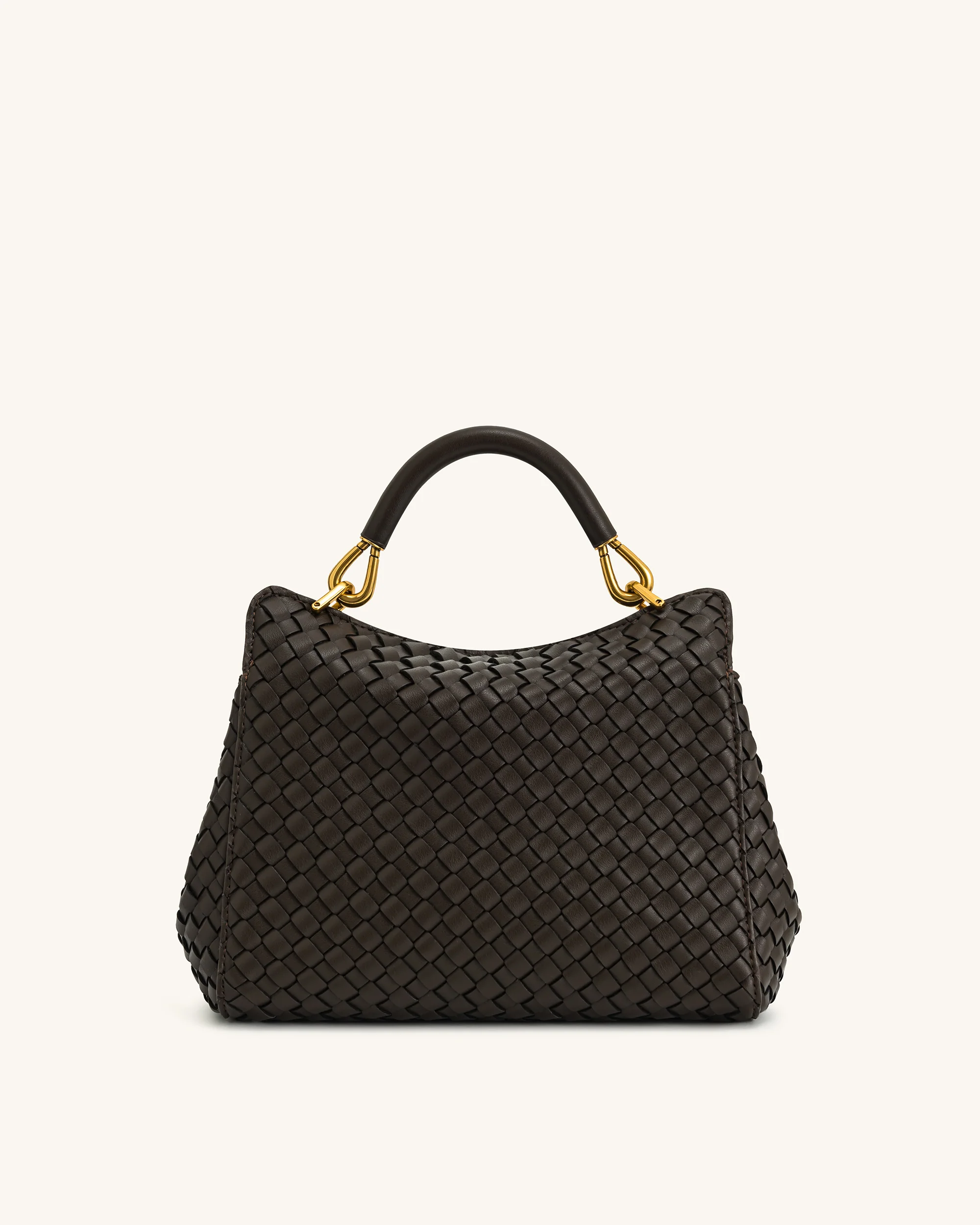 Lucia Classic Top Handle Woven Bag - Dark Brown - Image 3