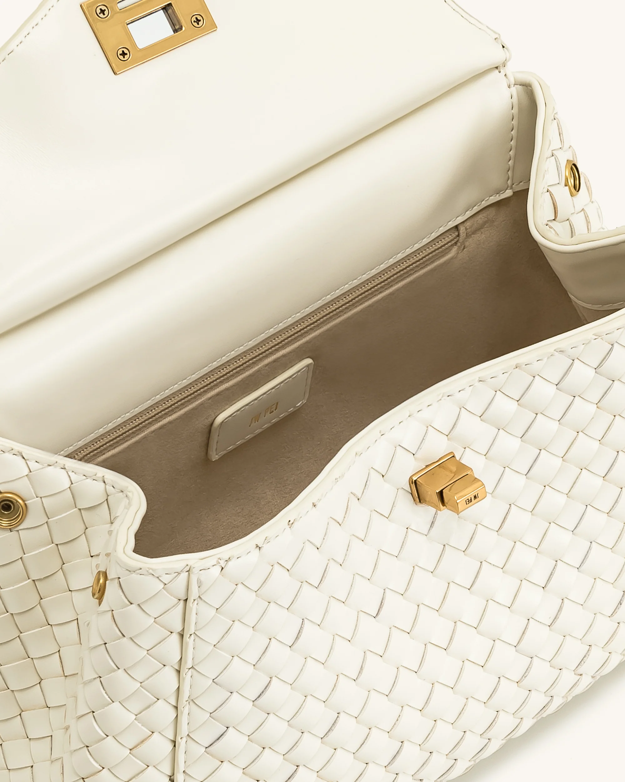 Lucia Classic Top Handle Woven Bag - White - Image 4