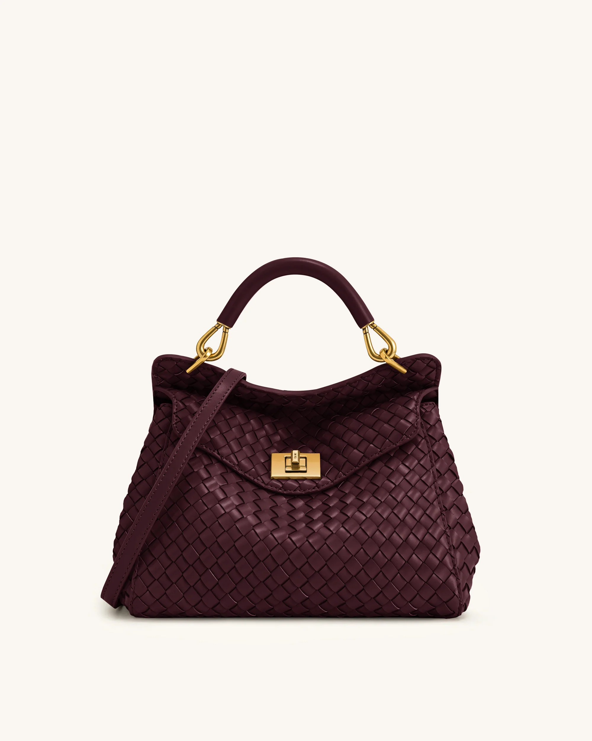 Lucia Classic Woven Top Handle Bag - Dark Burgundy