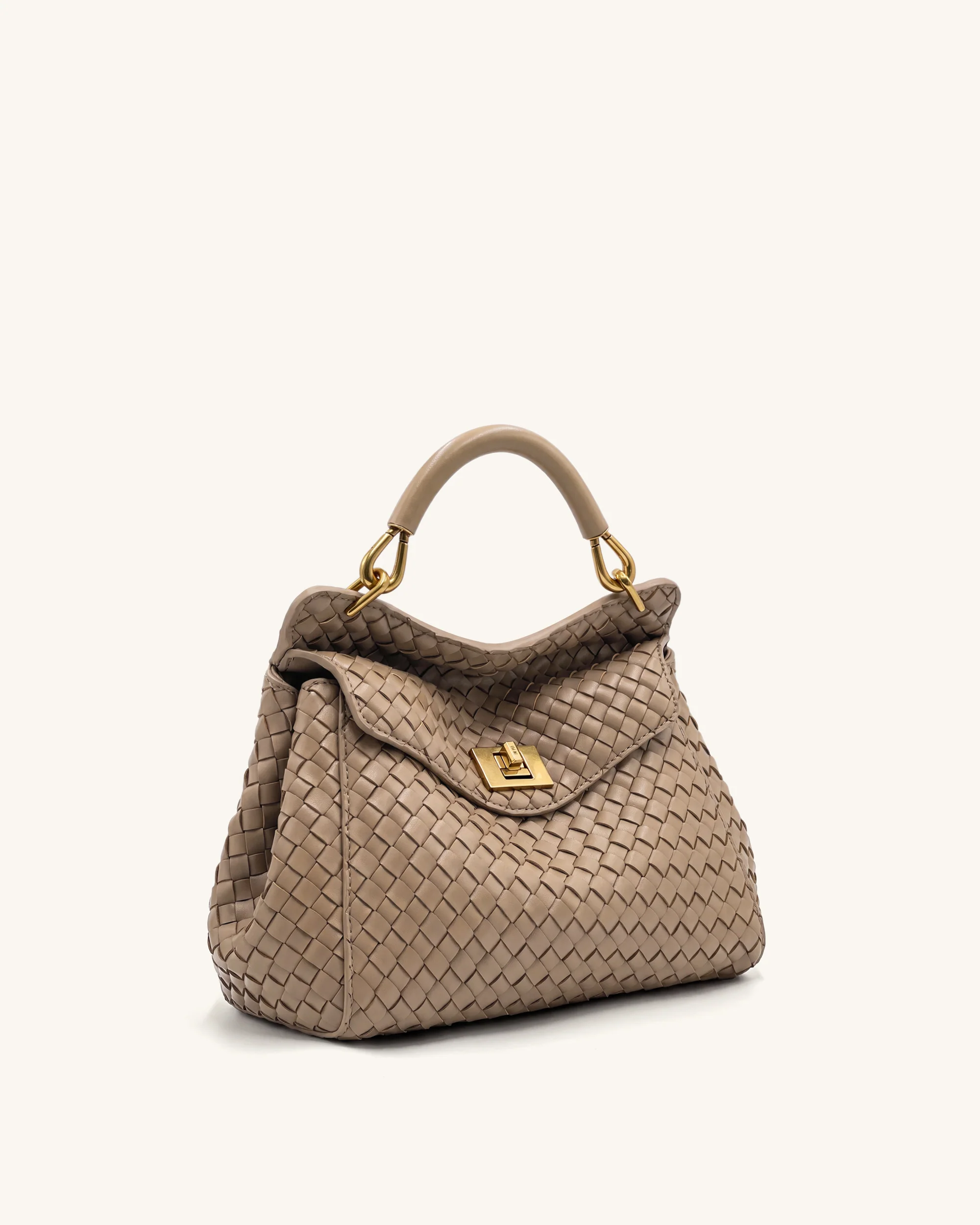 Lucia Classic Woven Top Handle Bag - Taupe - Image 2