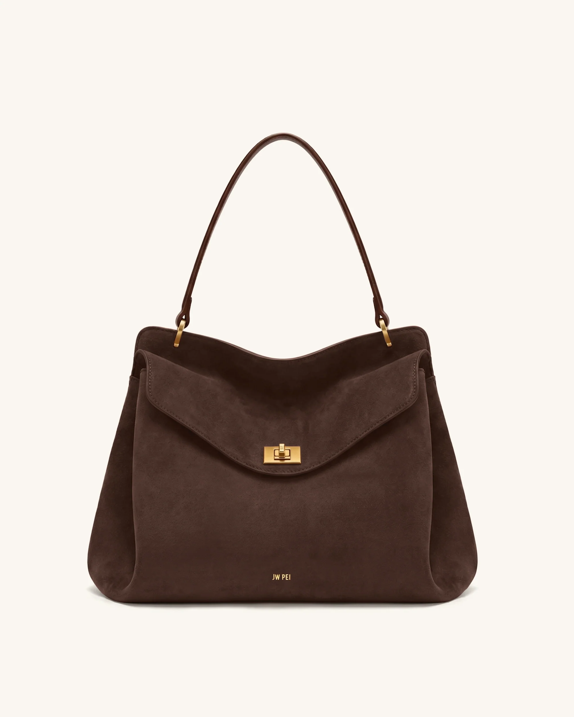 Lucia Turn-Lock Faux Suede Shoulder Bag - Chocolate Brown