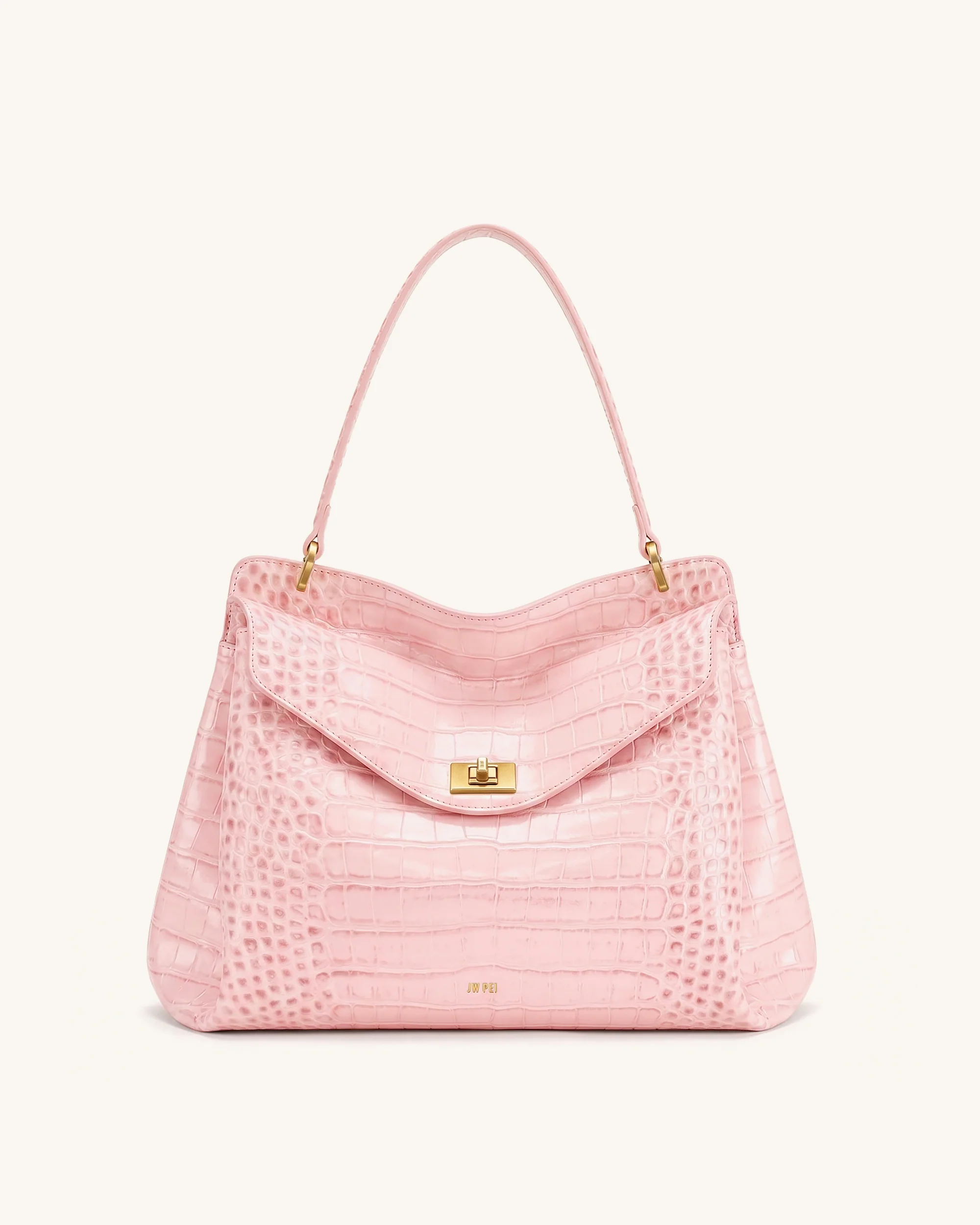 Lucia Turn-Lock Shoulder Bag - Pink Croc