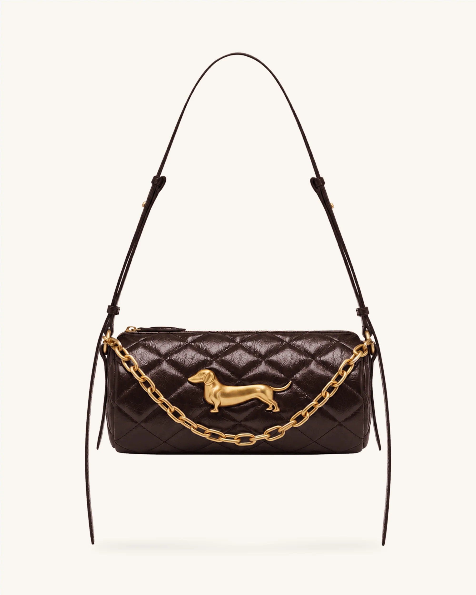 Lucienne Dachshund Quilted Chain Shoulder Bag - Dark Brown