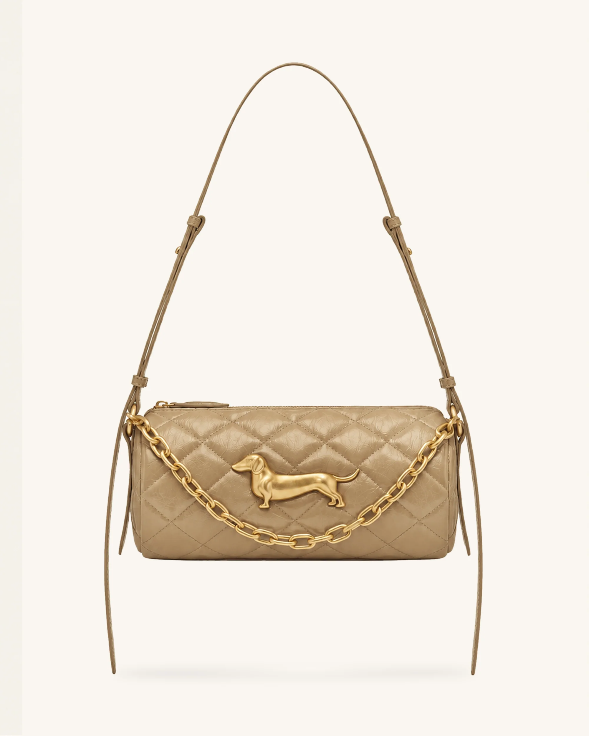 Lucienne Dachshund Quilted Chain Shoulder Bag - Light Khaki
