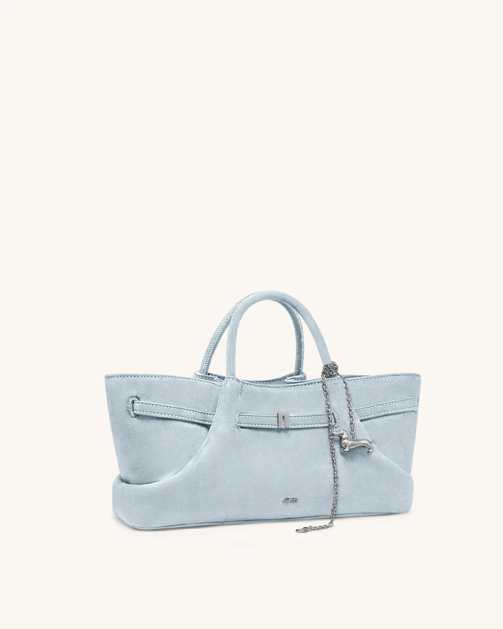 Maeve Dachshund Metal Charm Faux Suede Tote Bag - Blue - Image 2