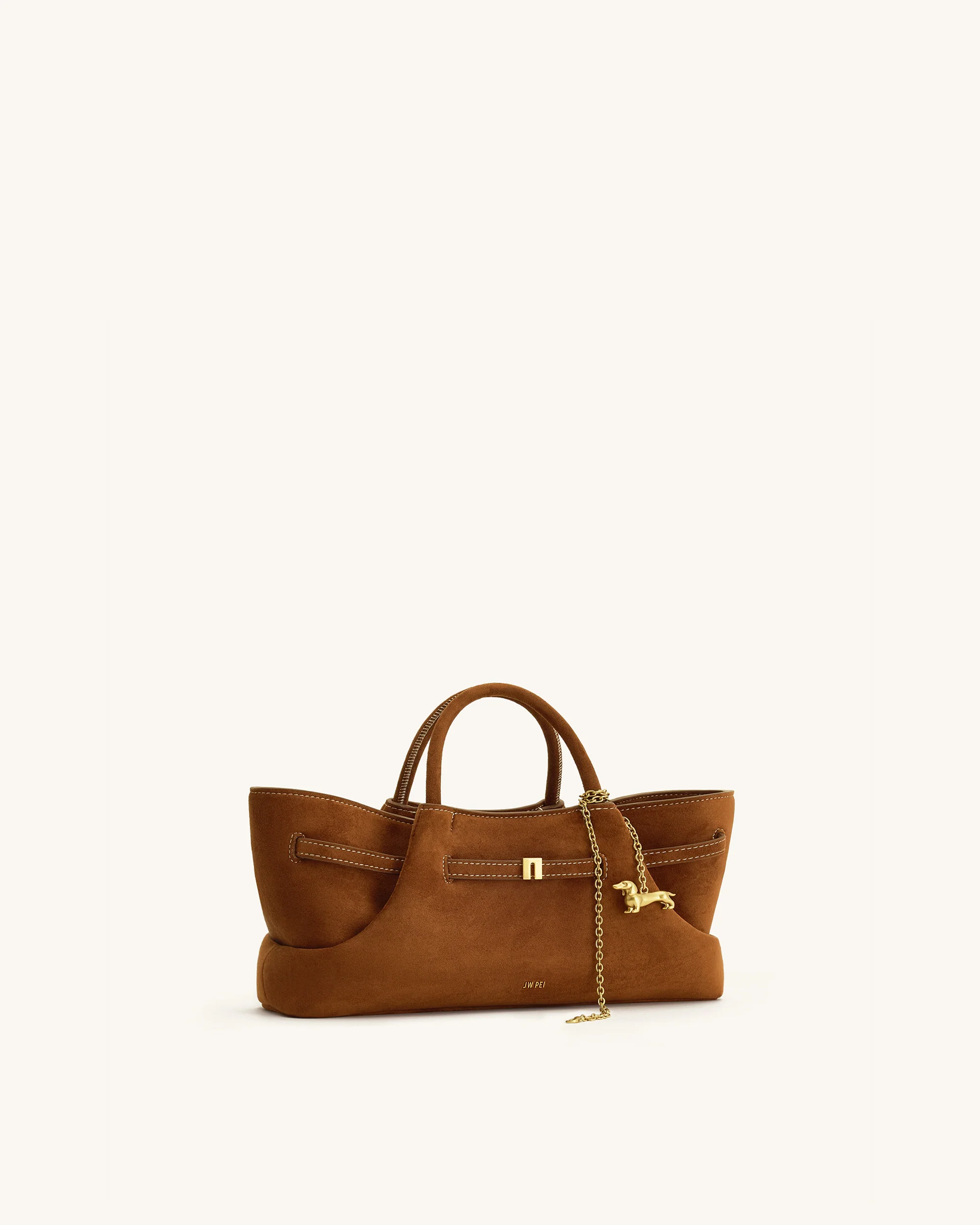 Maeve Dachshund Metal Charm Faux Suede Tote Bag - Brown - Image 4