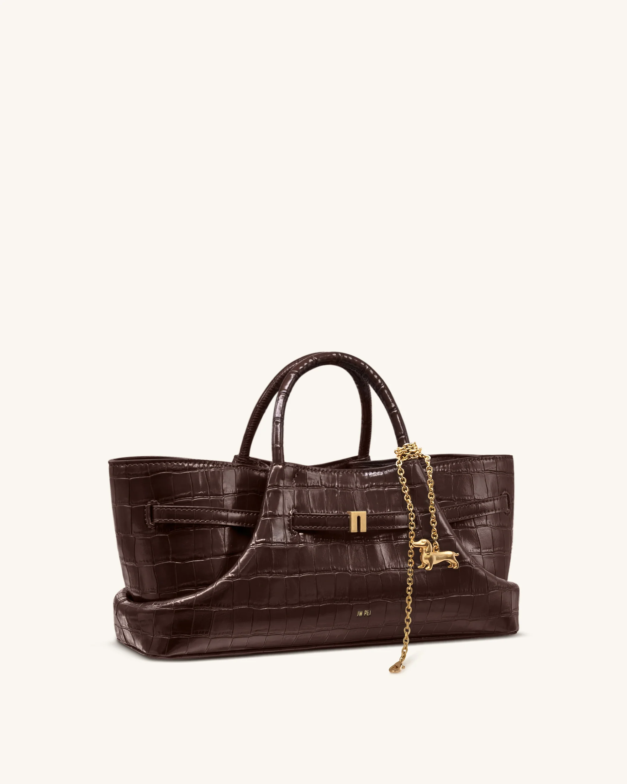 Maeve Dachshund Metal Charm Tote Bag - Dark Brown Croc - Image 2