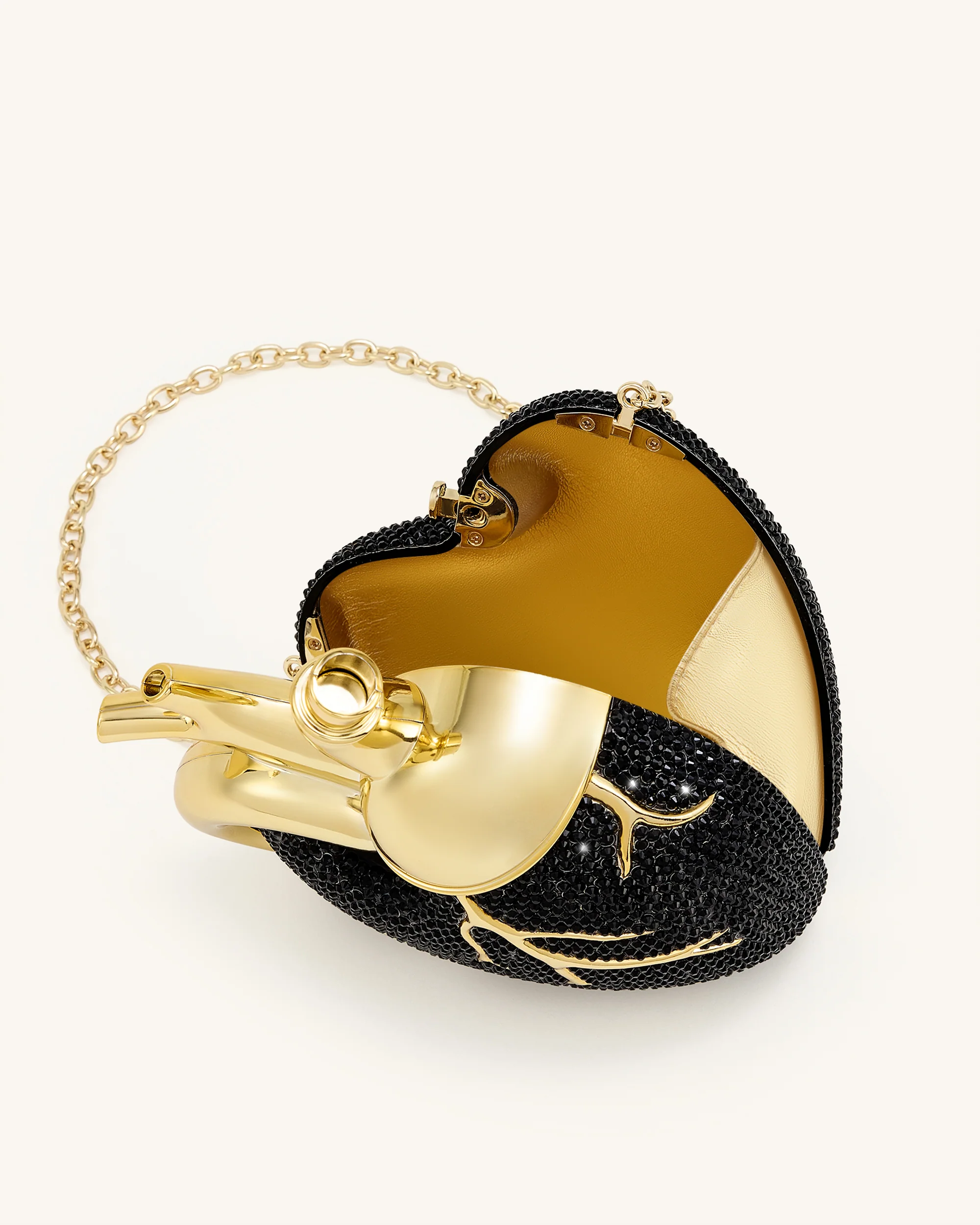 Maren Artificial Crystal Heart Shaped Bag - Black Gold - Image 5