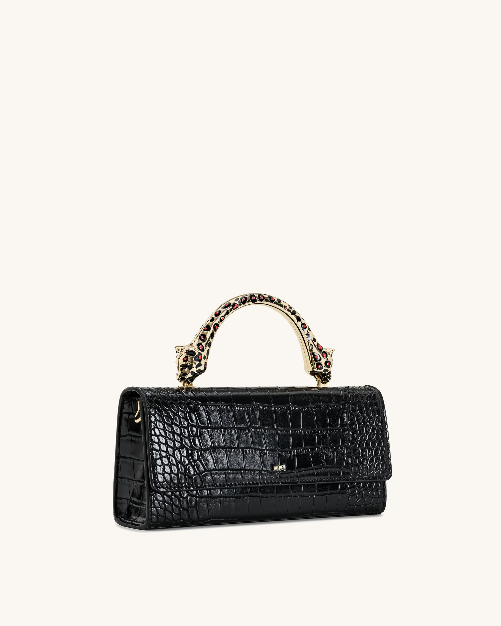 Maya Leopard-Shaped Hardware Handle Top Handle Bag - Black Croc - Image 2