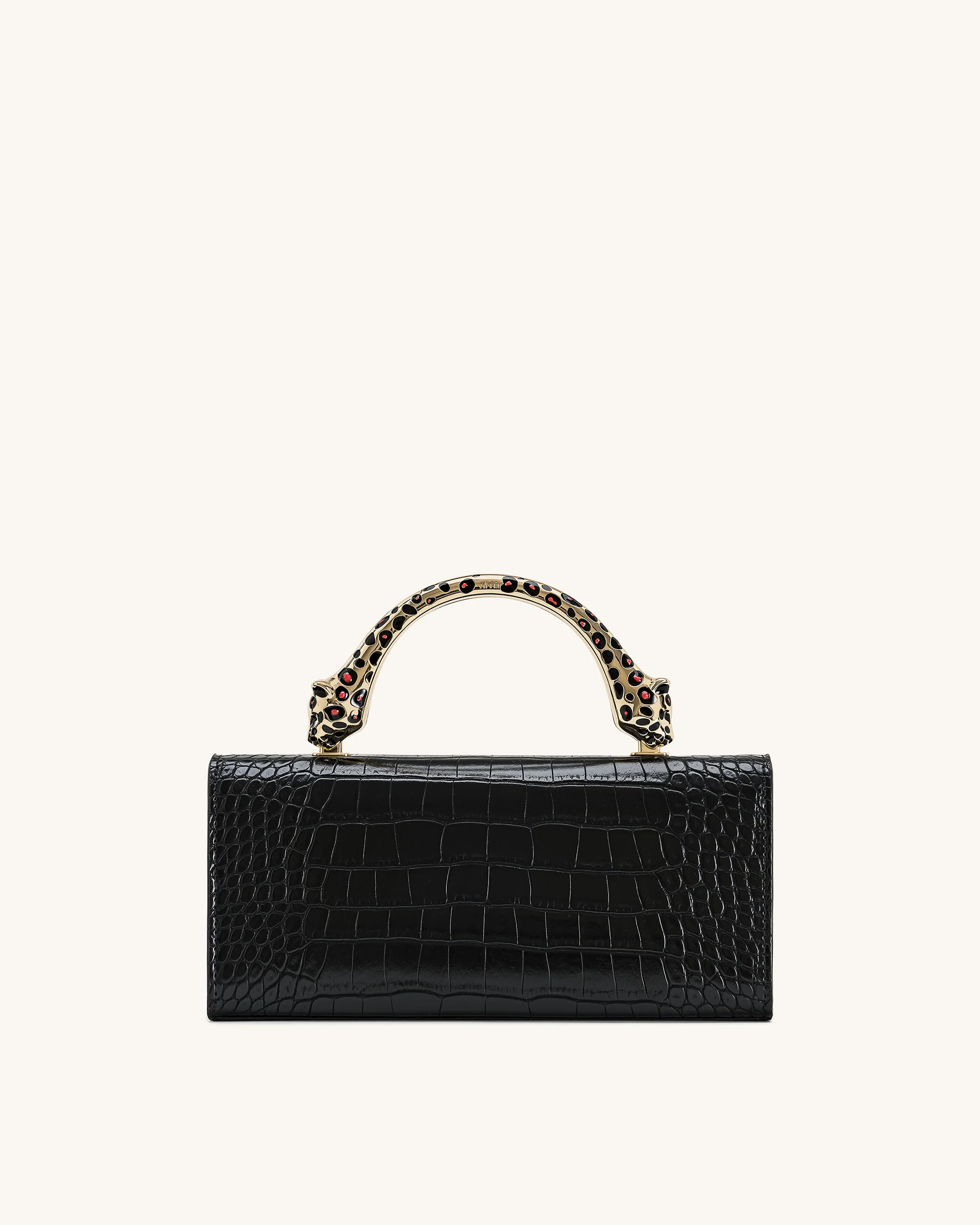 Maya Leopard-Shaped Hardware Handle Top Handle Bag - Black Croc - Image 3