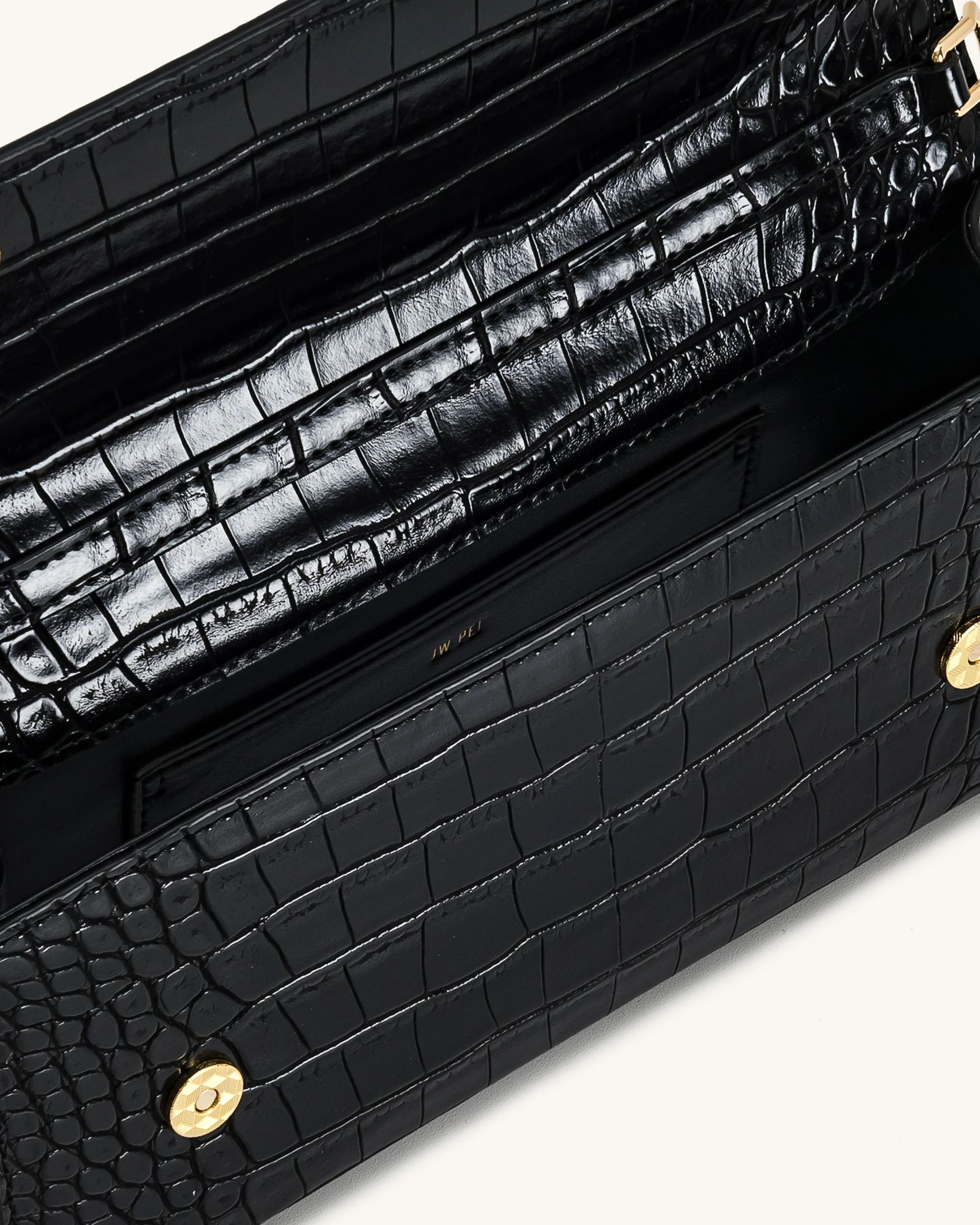 Maya Leopard-Shaped Hardware Handle Top Handle Bag - Black Croc - Image 4