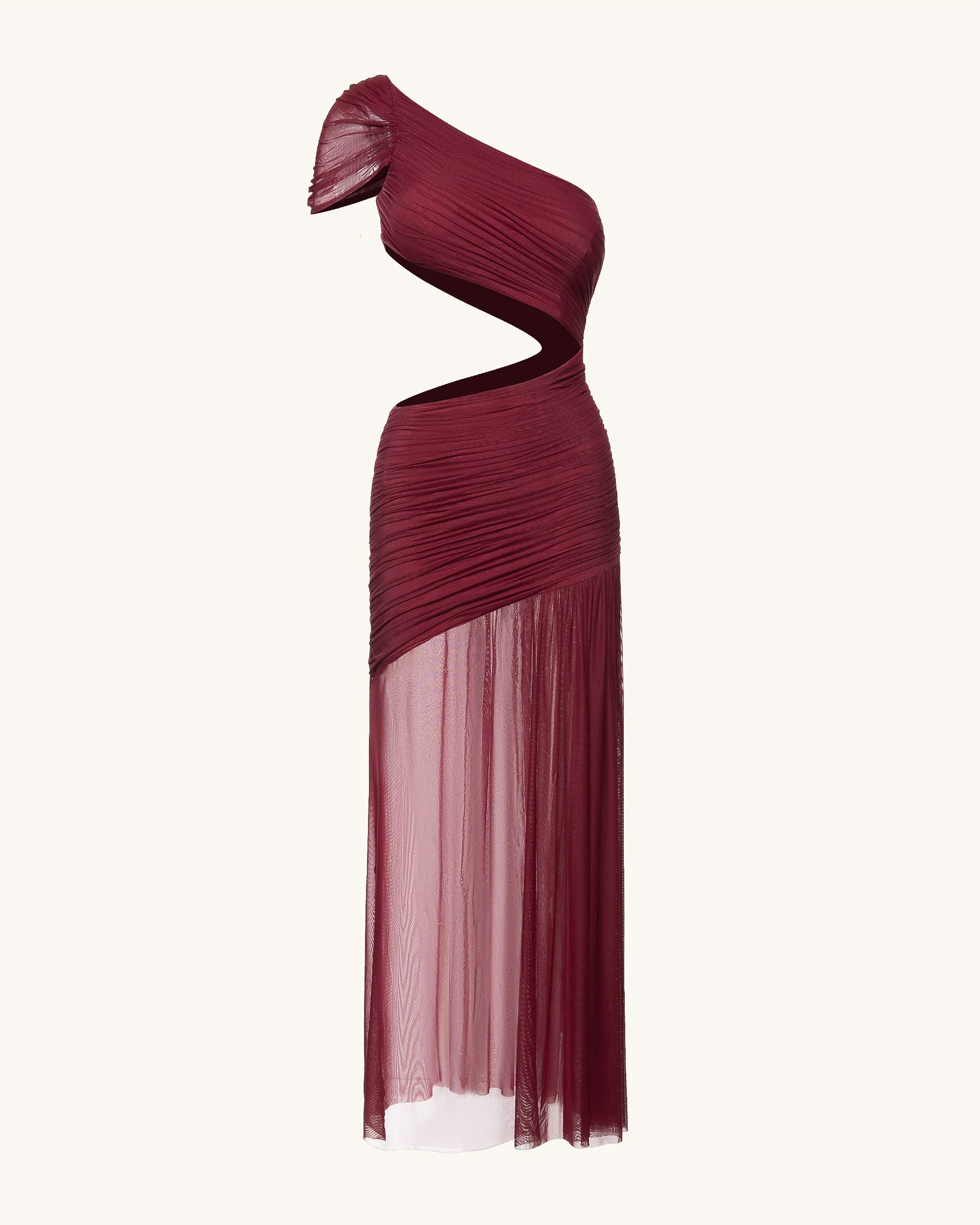 Mia Pleated Mesh Dress - Burgundy - Image 4