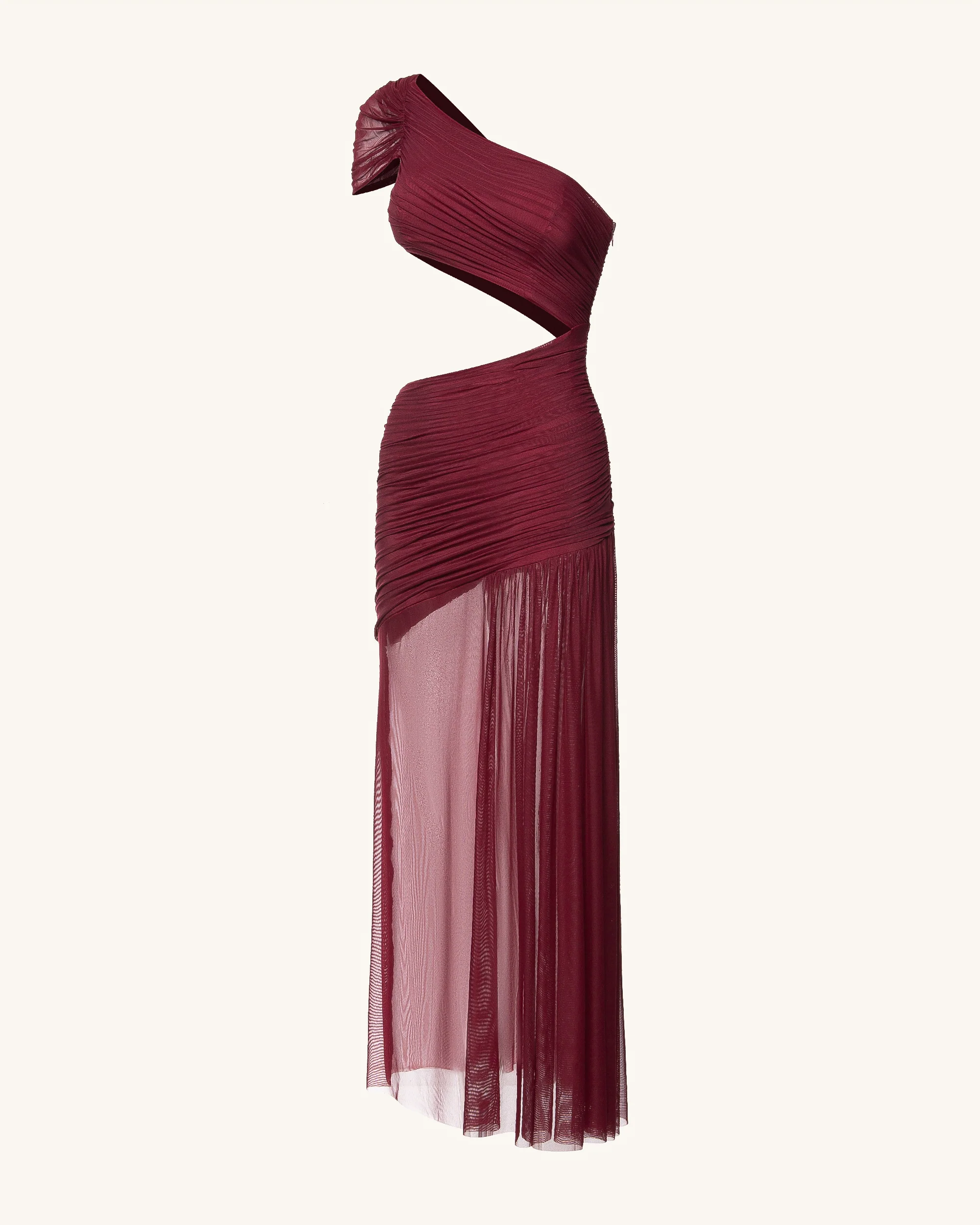 Mia Pleated Mesh Dress - Burgundy - Image 5