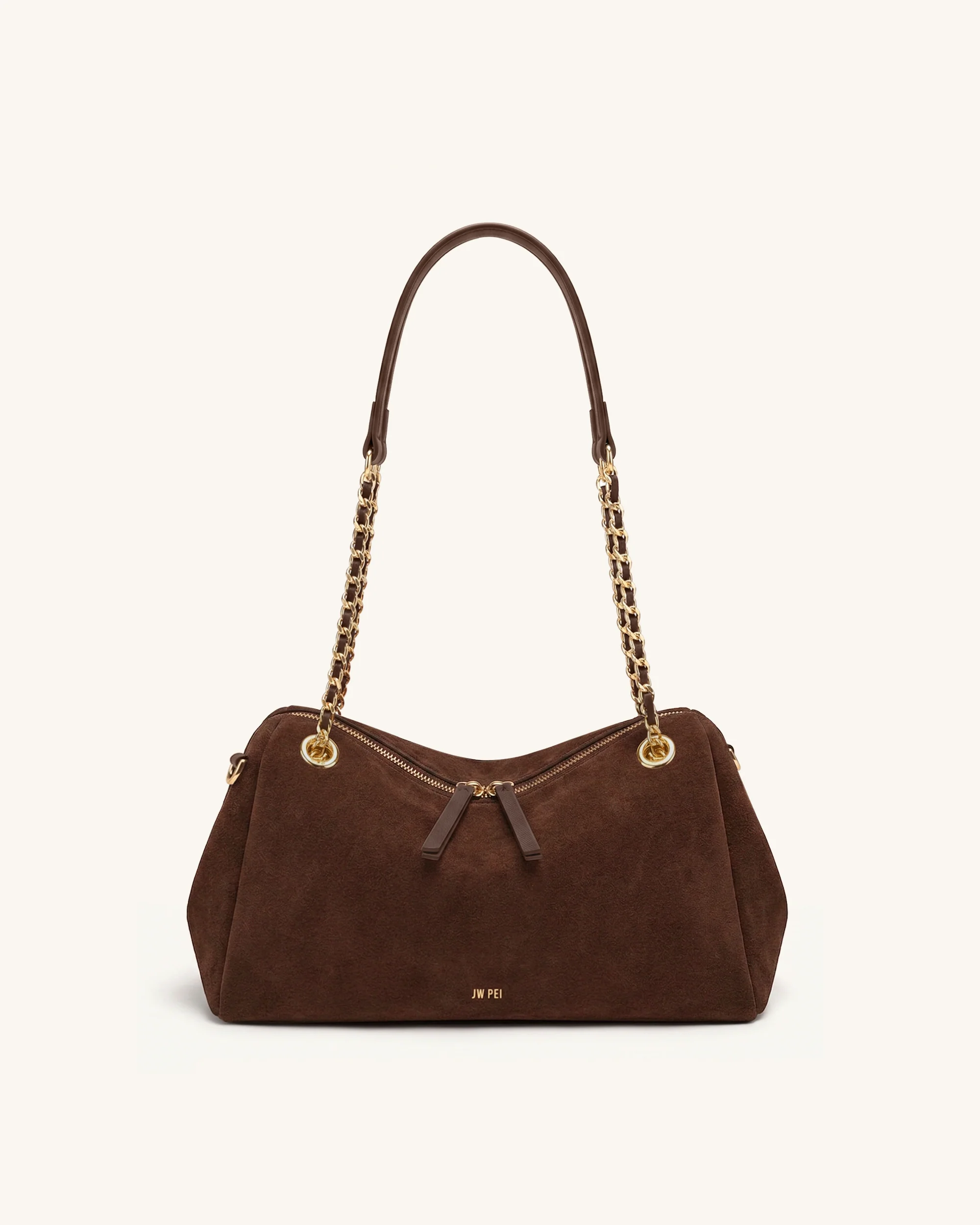 Mireya Faux Suede Chain Shoulder Bag - Dark Brown