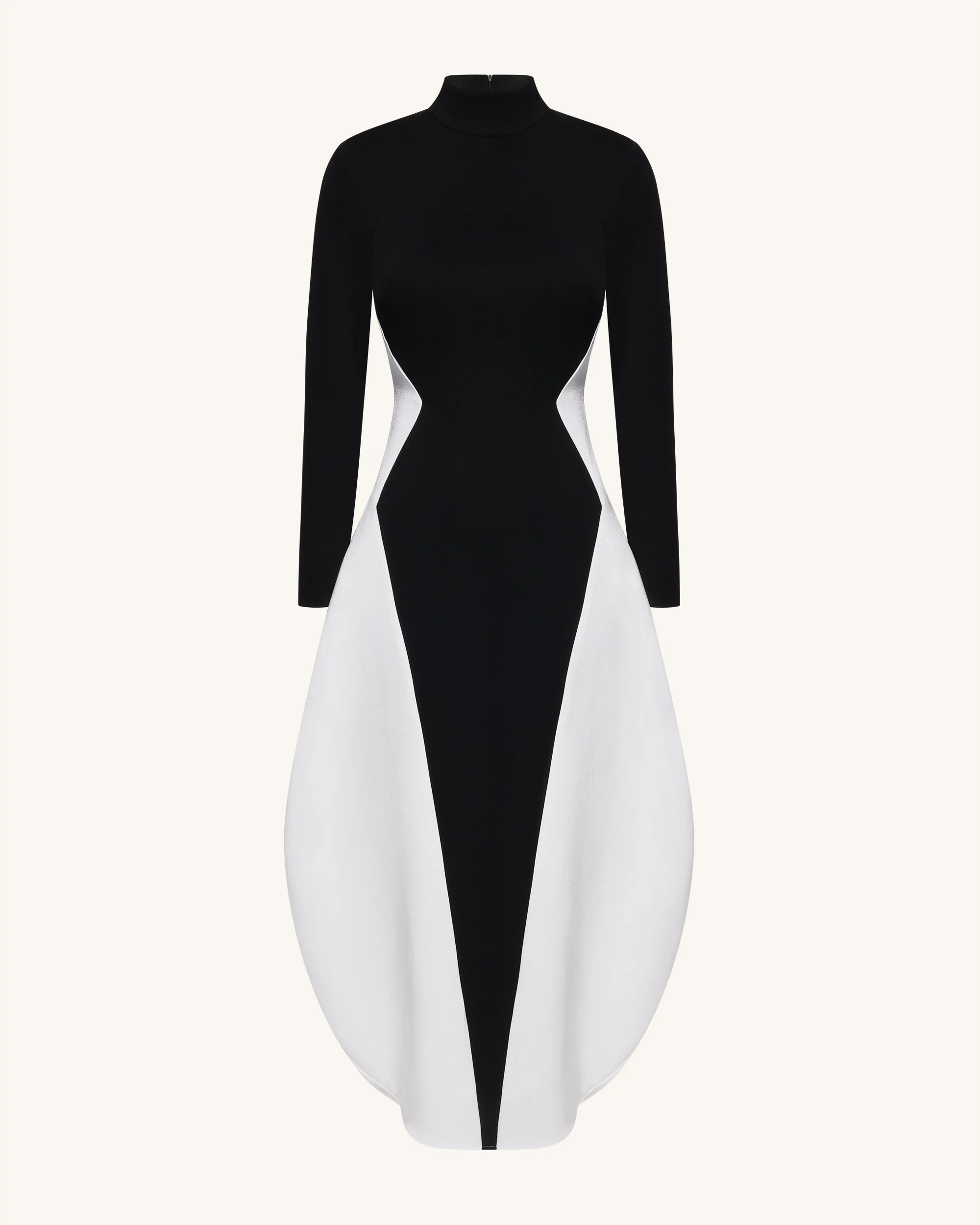 Monochrome Paneled Long-Sleeve Maxi Dress - Black - Image 2