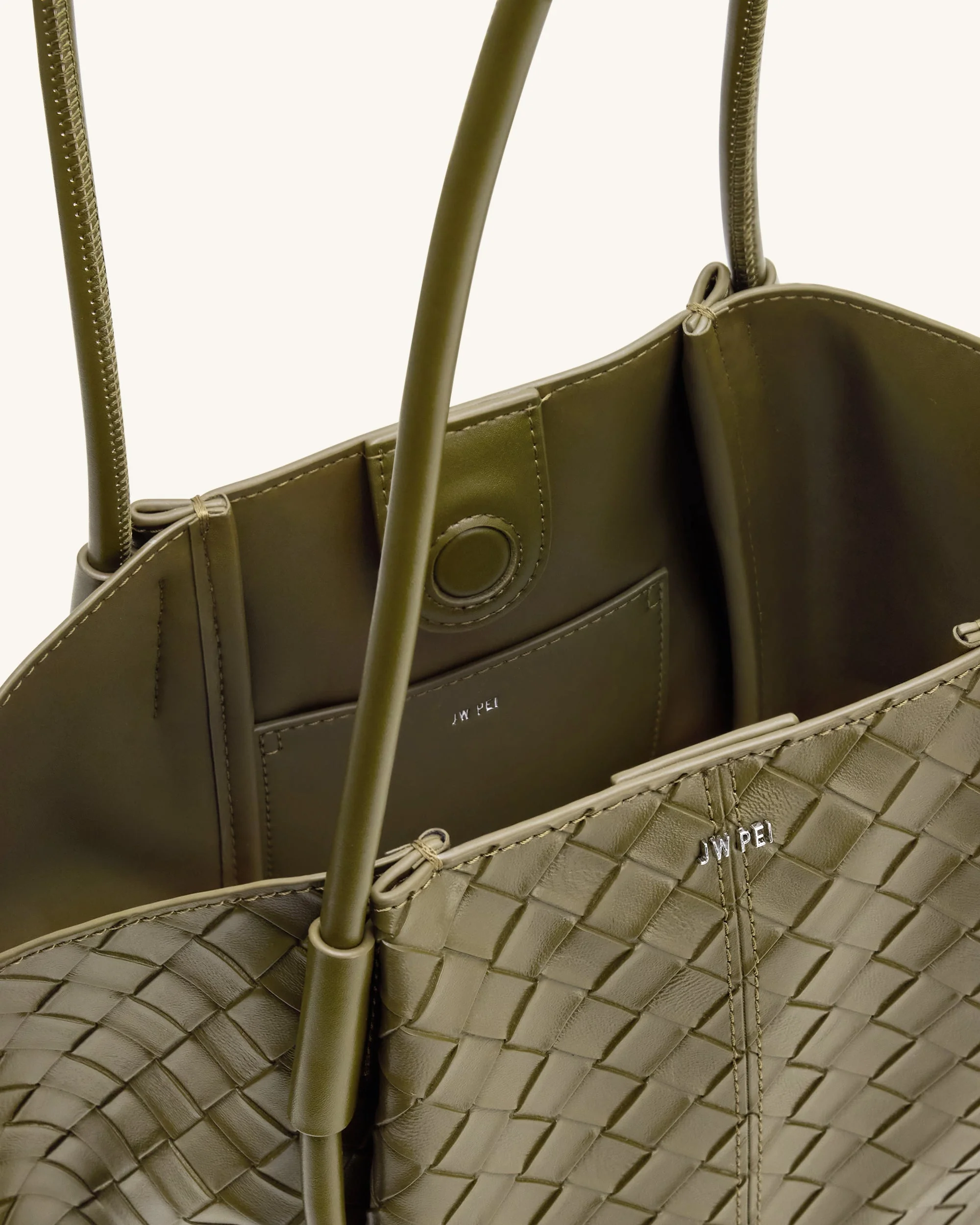 Nala Wide Weave Texture Tote Bag - Olive Green - Image 4