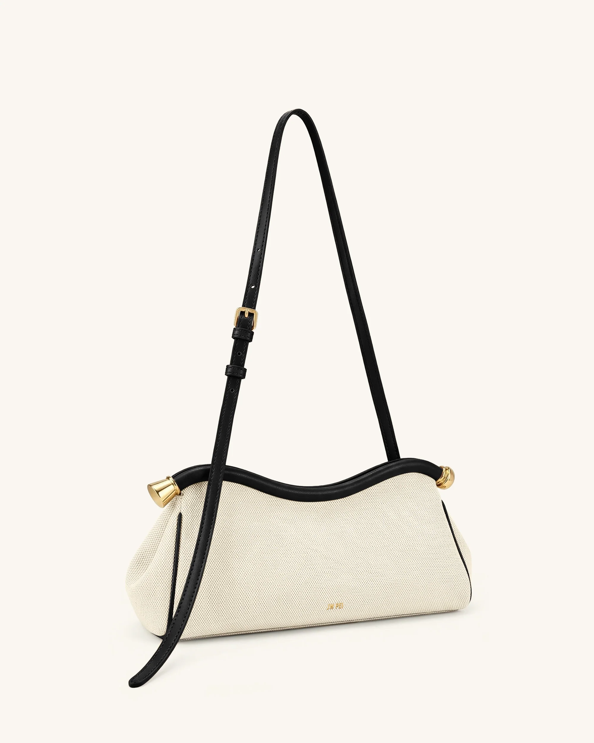 Naomi Curved Shoulder Bag - Black Canvas - Image 3