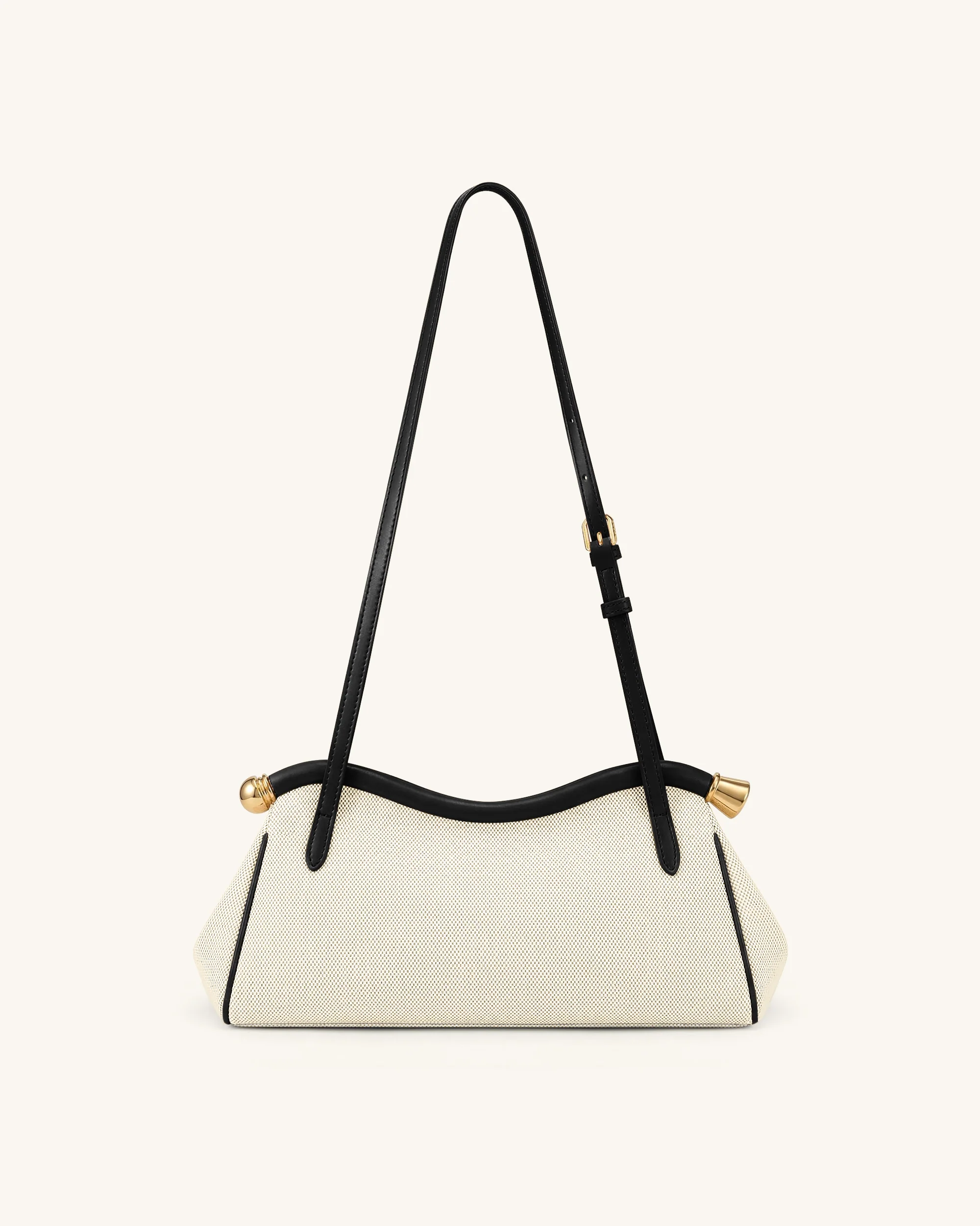 Naomi Curved Shoulder Bag - Black Canvas - Image 4
