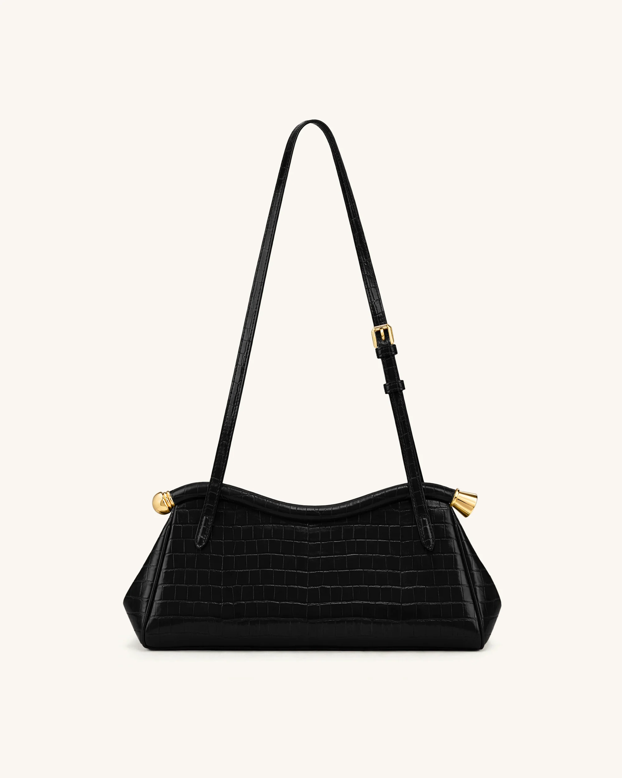 Naomi Curved Shoulder Bag - Black Croc - Image 3