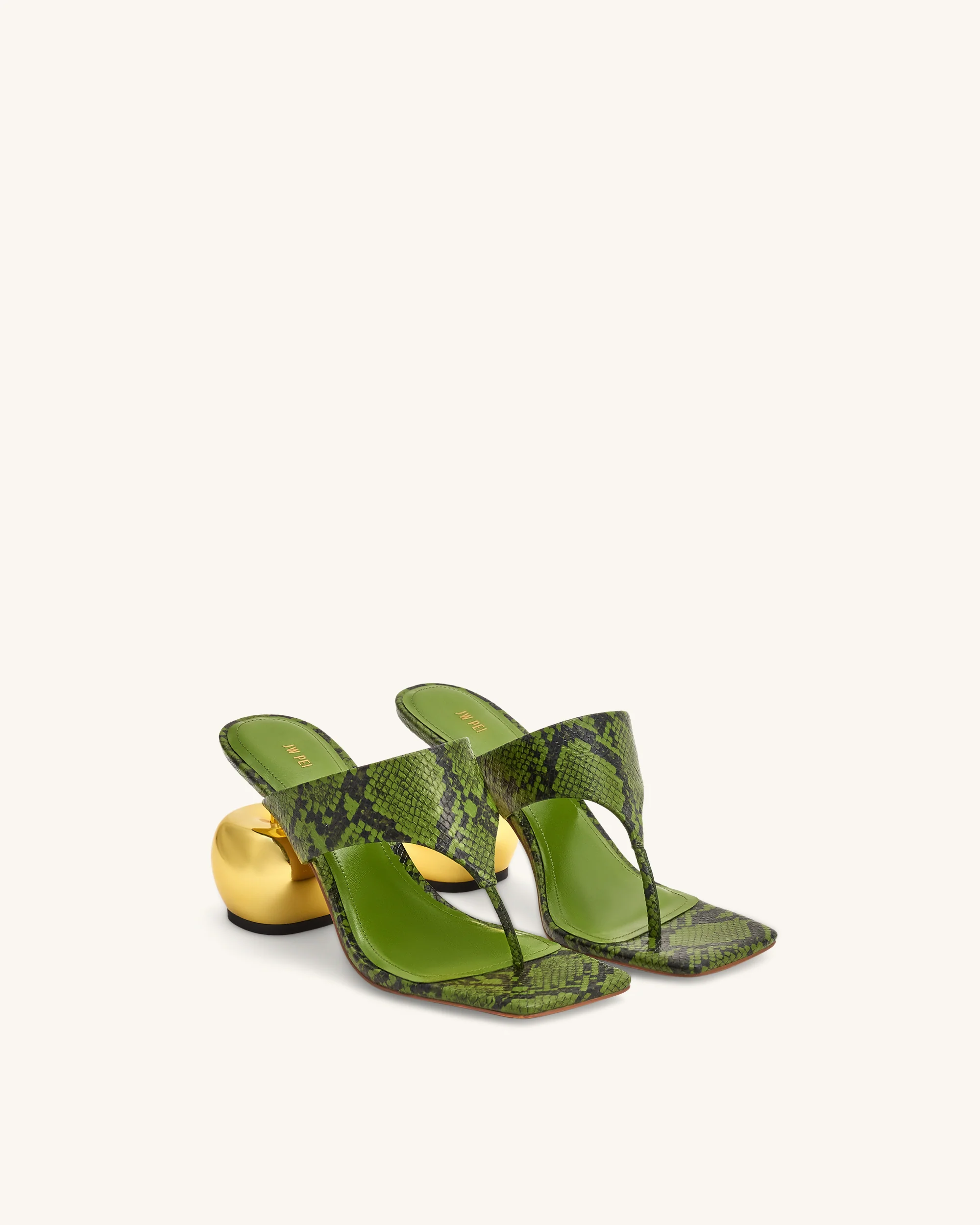 Naomi Snakeskin Heeled Flip Flops - Green - Image 3