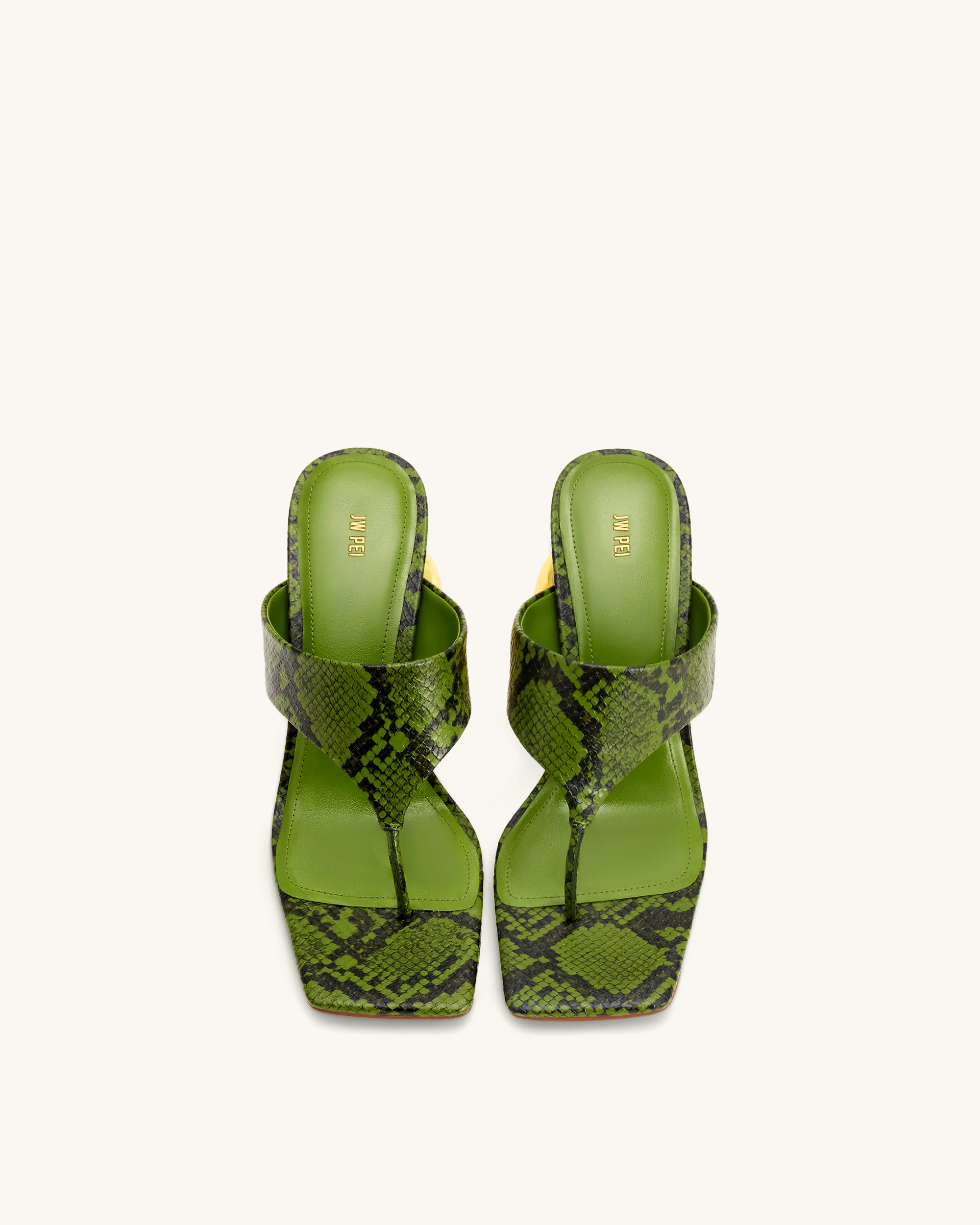 Naomi Snakeskin Heeled Flip Flops - Green - Image 4