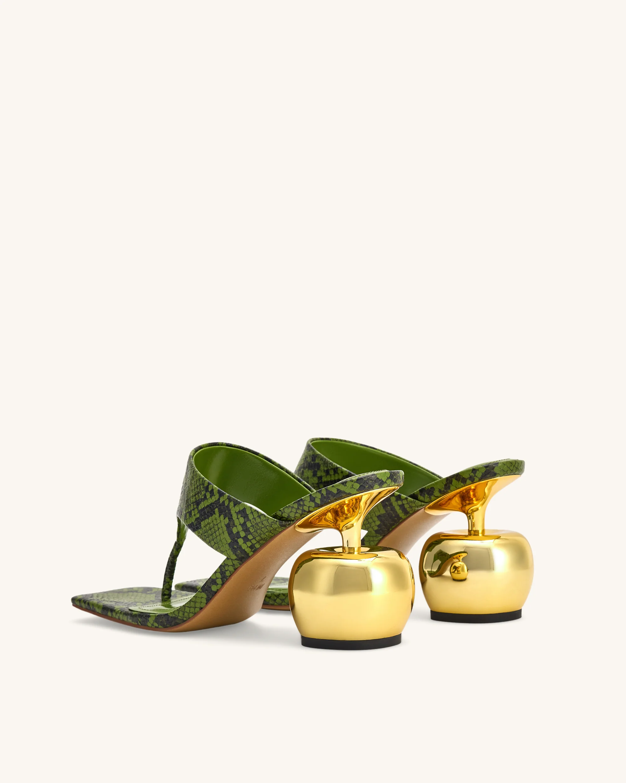 Naomi Snakeskin Heeled Flip Flops - Green - Image 5