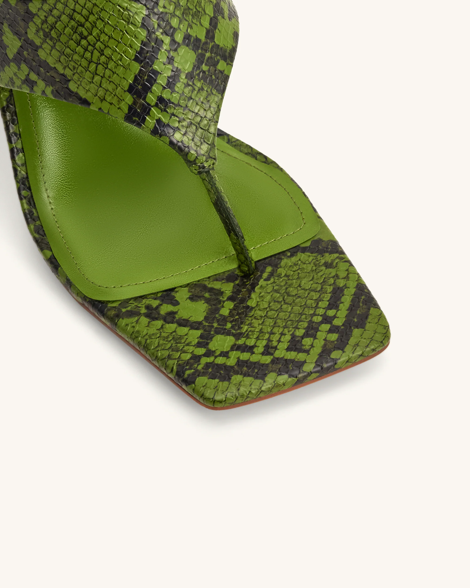 Naomi Snakeskin Heeled Flip Flops - Green - Image 6