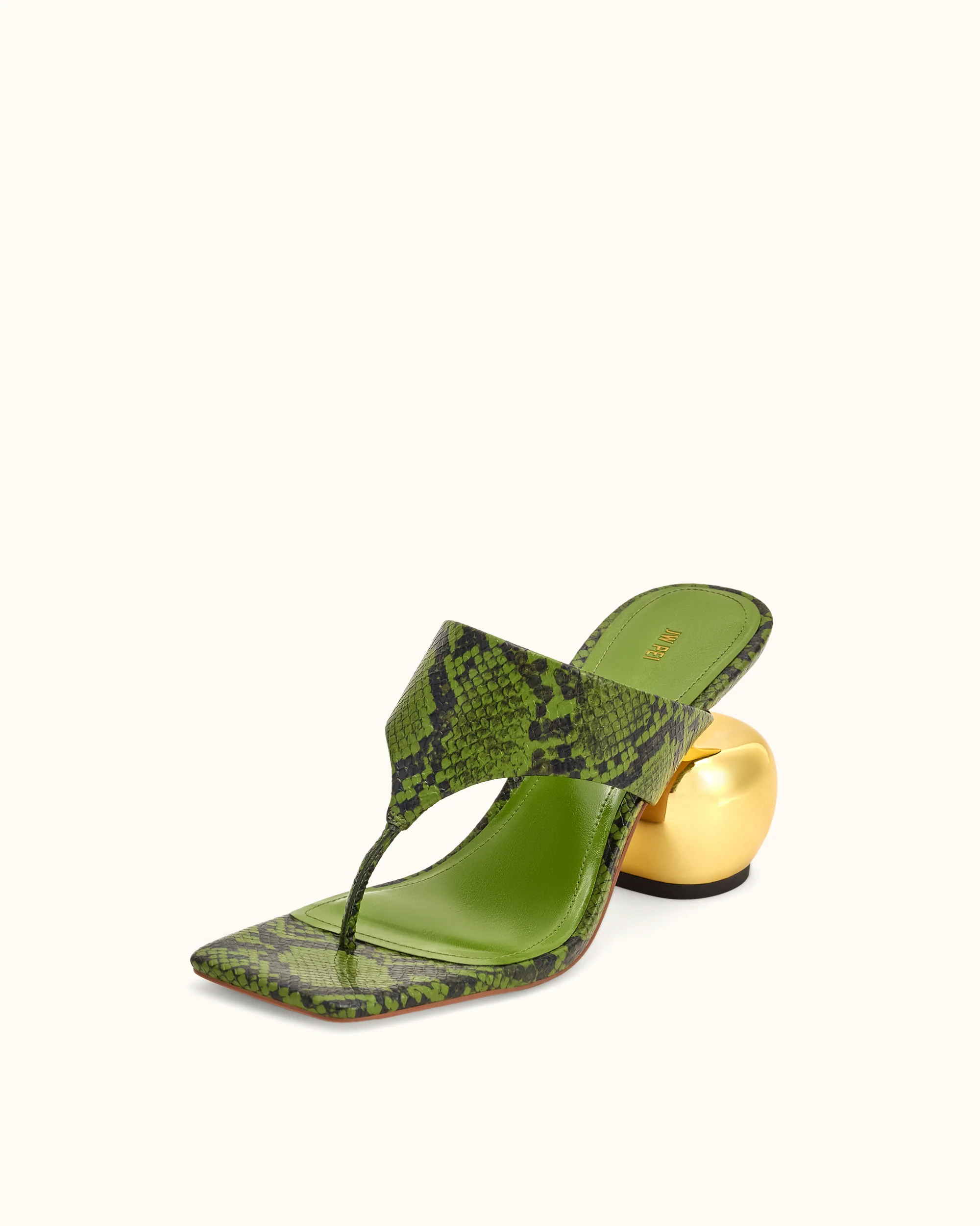 Naomi Snakeskin Heeled Flip Flops - Green - Image 7