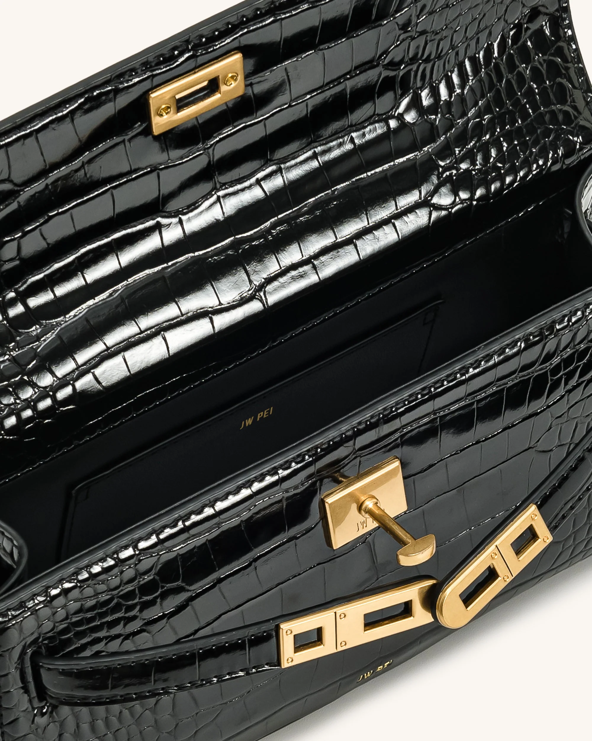 Noor Top Handle Bag - Black Croc - Image 5