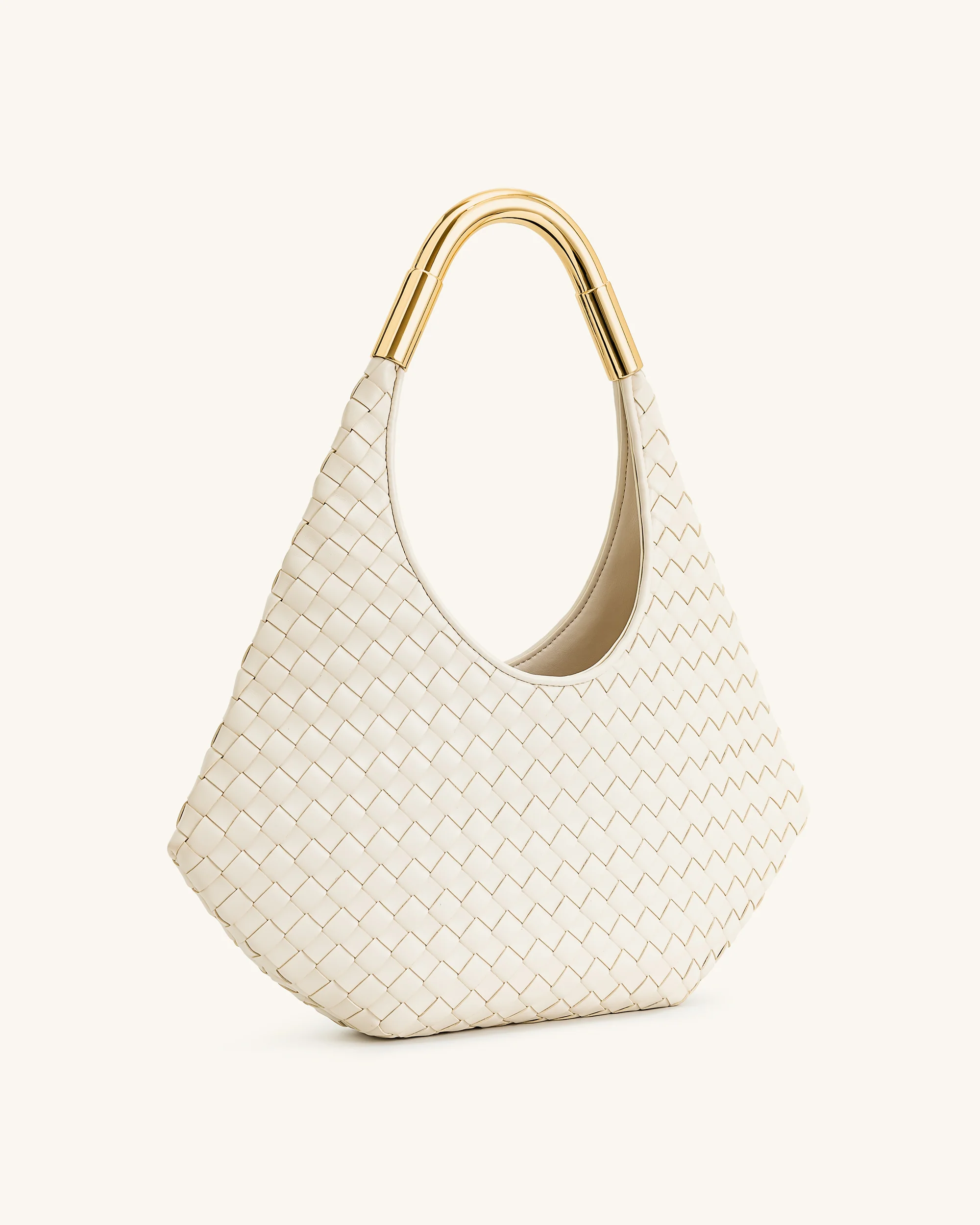 Olivia Hand-Woven Metal Handle Hobo Bag - White - Image 2