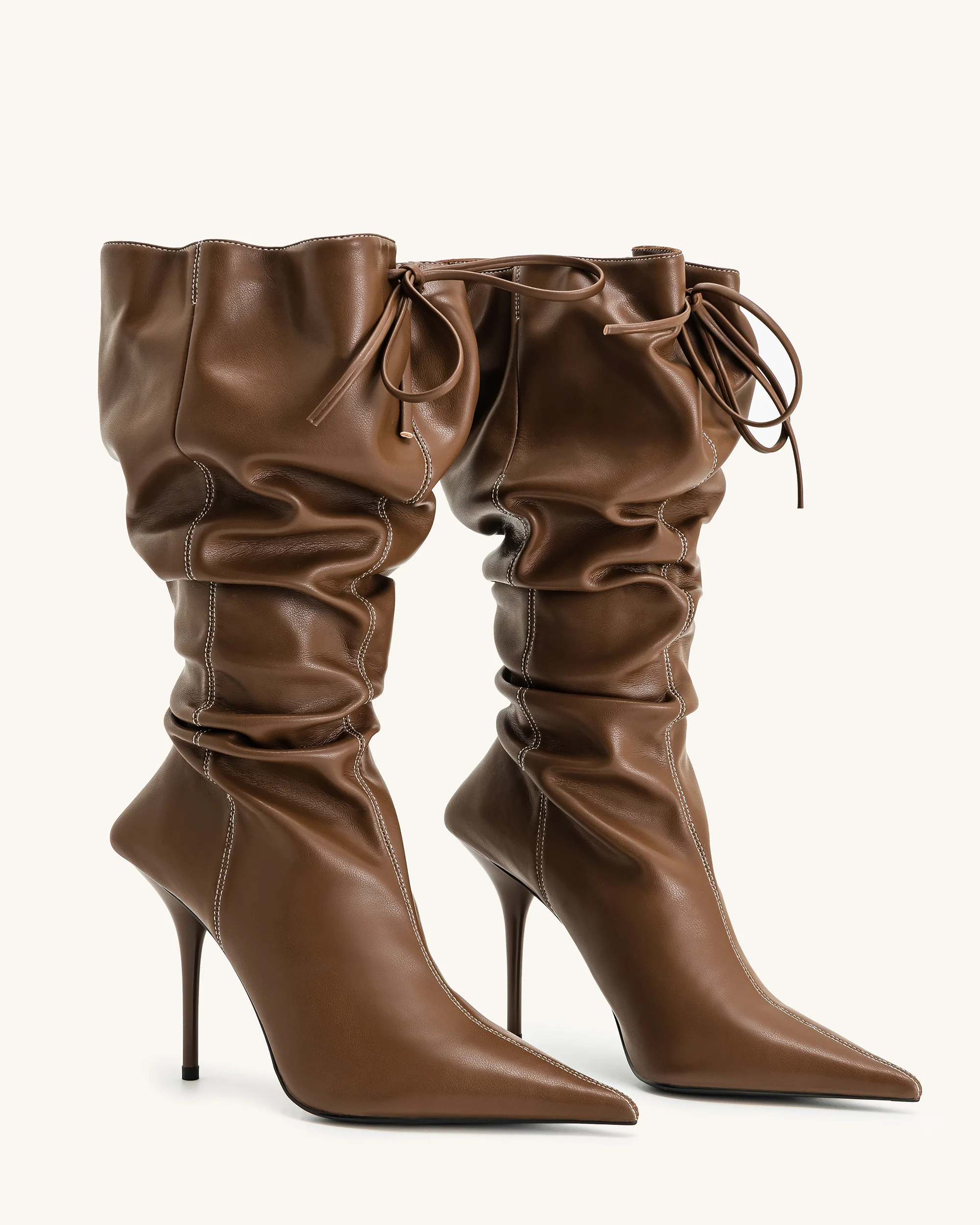 Olivia Leather High Heel Boots - Brown - Image 3