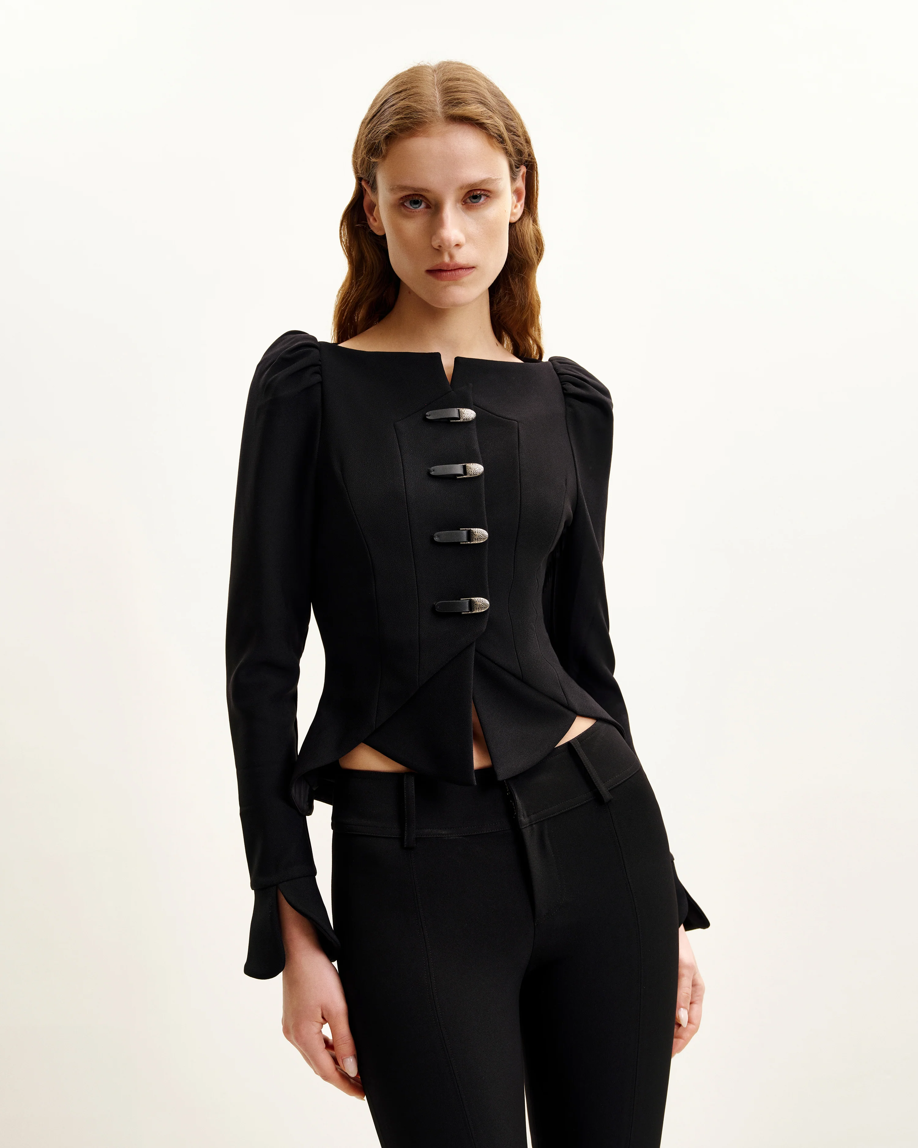 Olivia Puff Shoulder Blazer - Black - Image 2