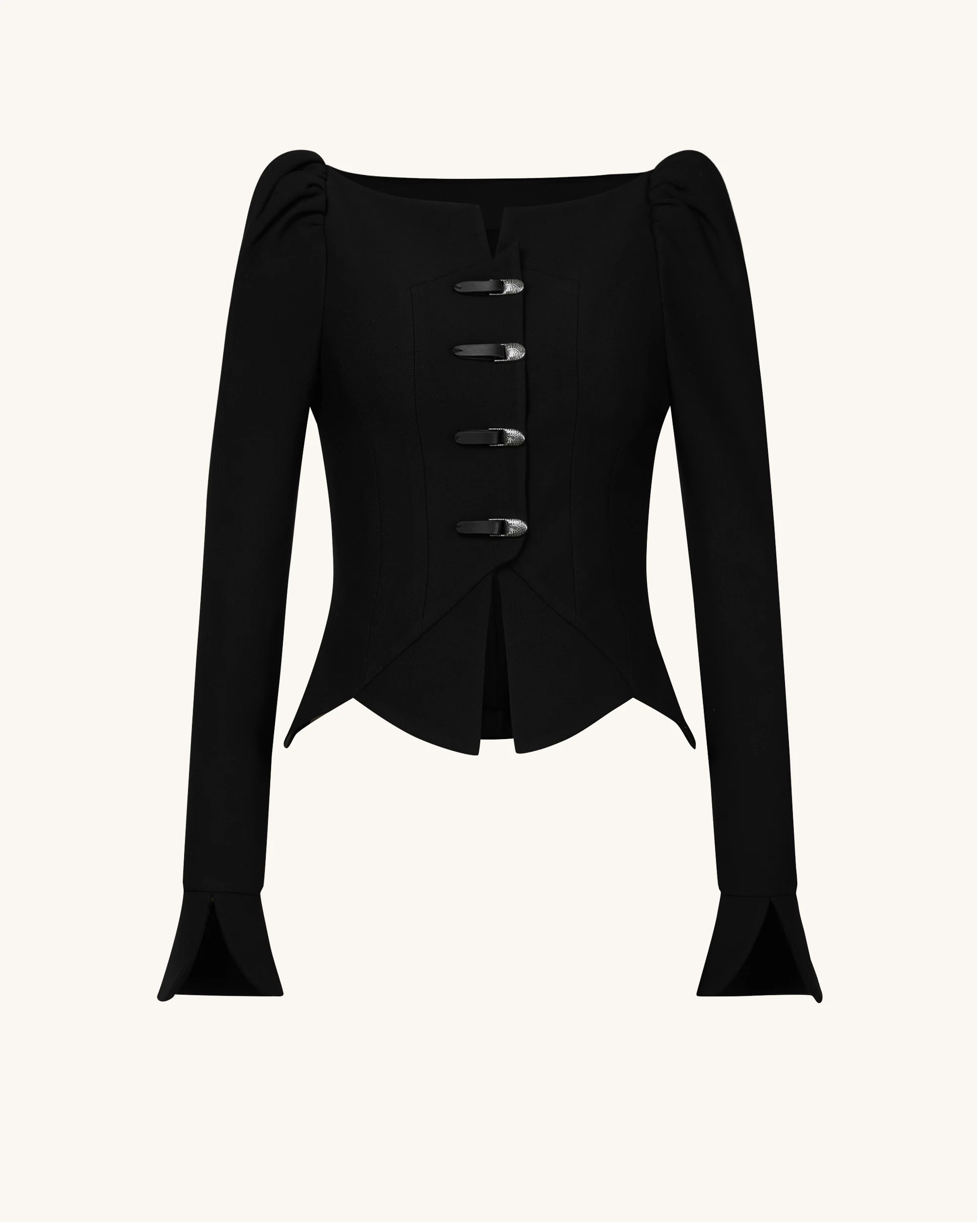 Olivia Puff Shoulder Blazer - Black - Image 3