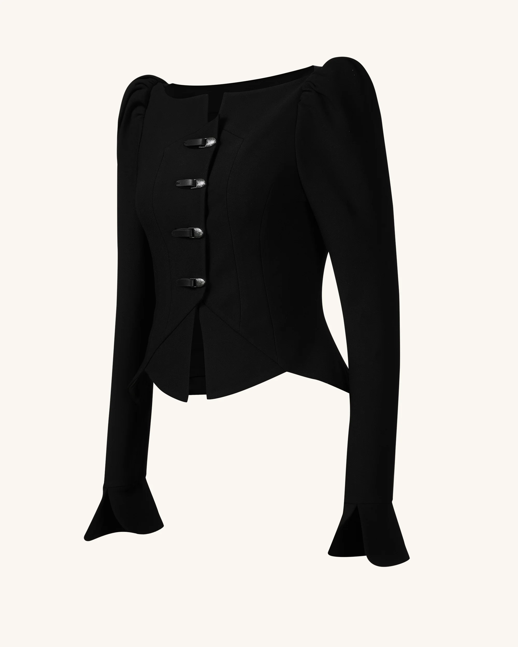 Olivia Puff Shoulder Blazer - Black - Image 4