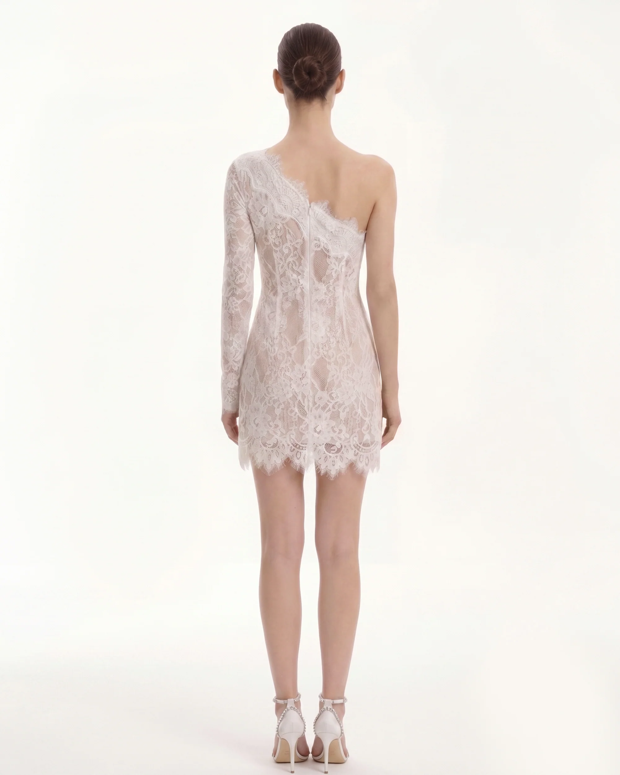 One Shoulder Lace Mini Dress - White - Image 2