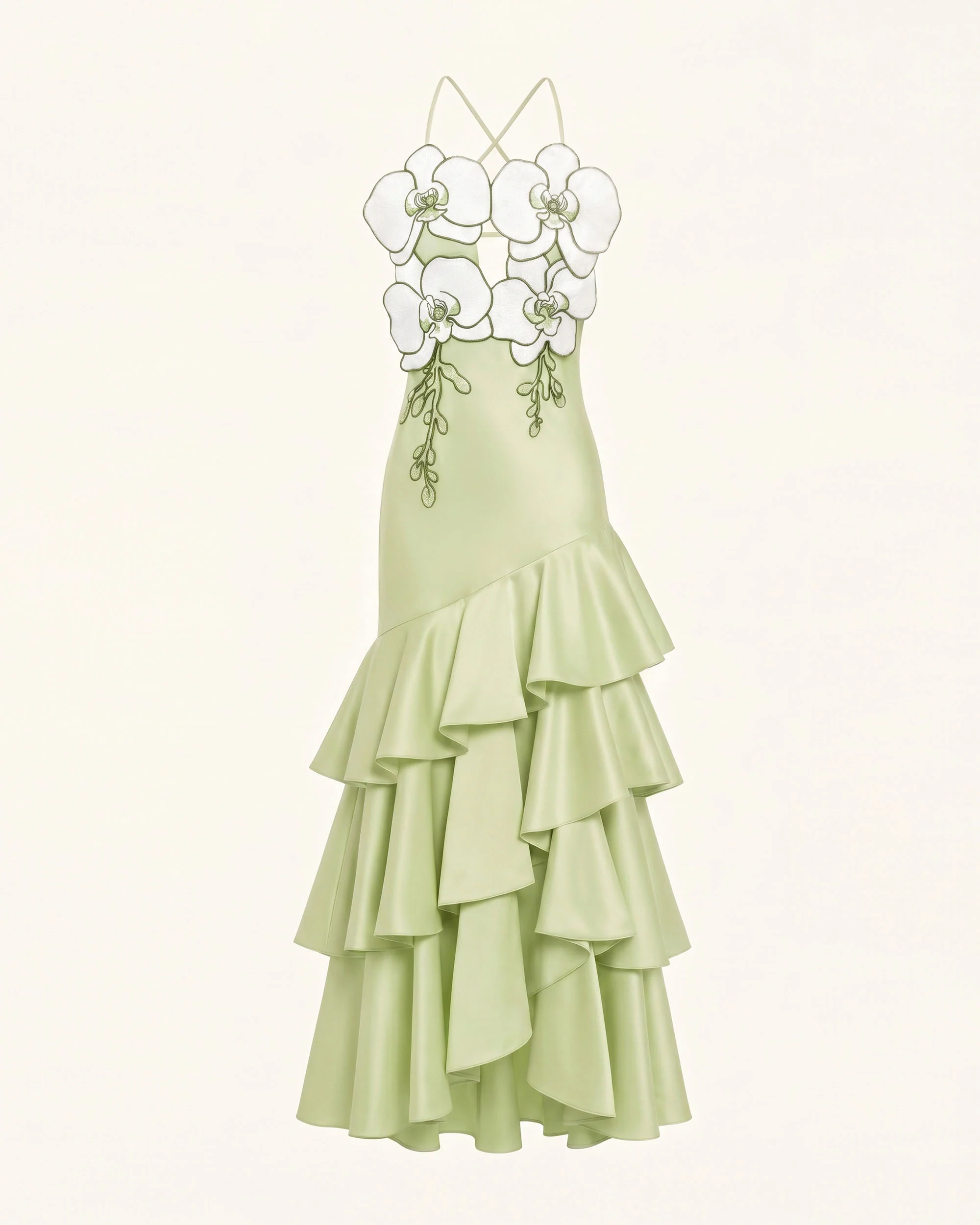 Orchid Embellished Ruffle Midi Dress - Light Green - Image 2