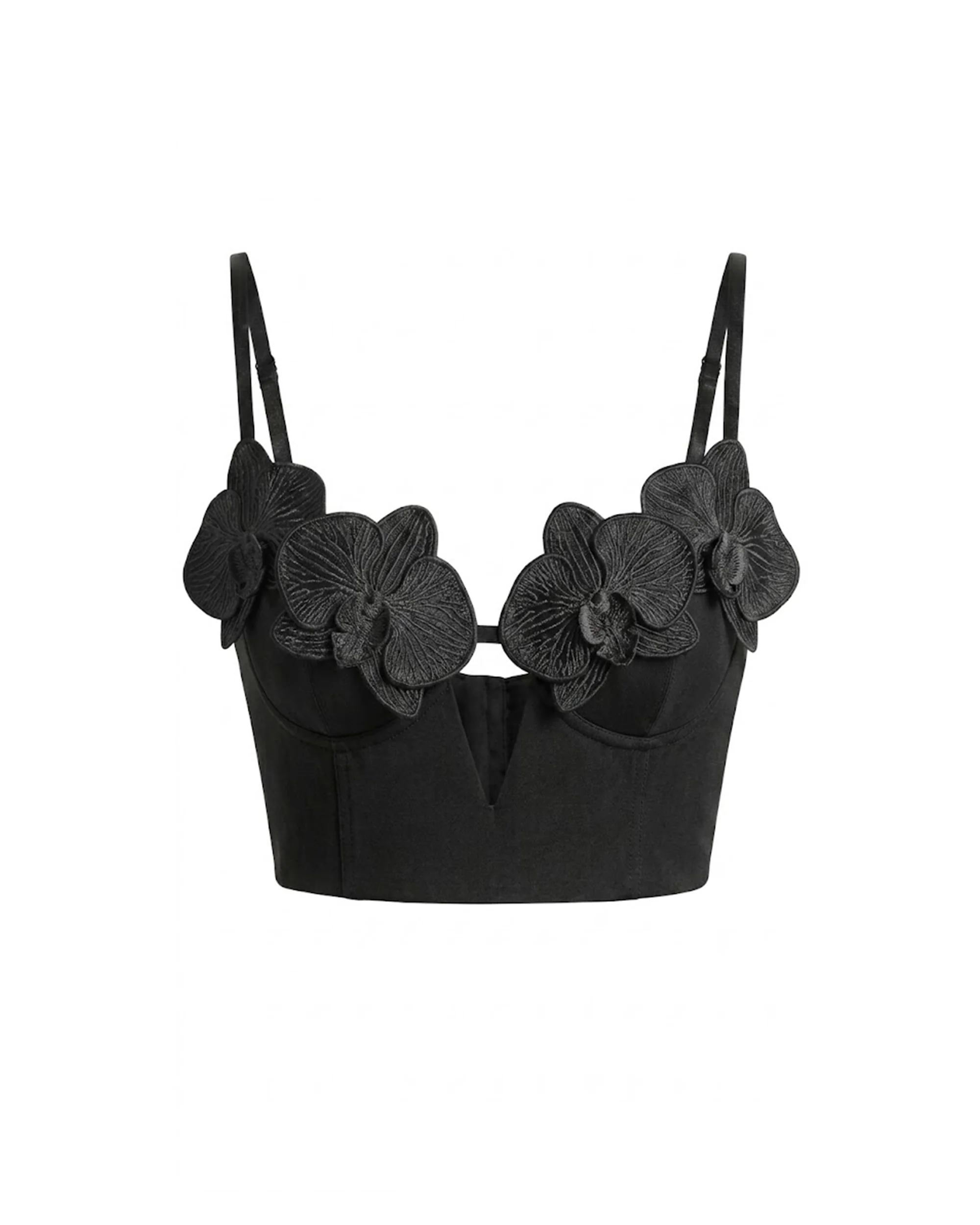 Orchid Embroidered Appliqué Corset Bustier Top - Black - Image 3