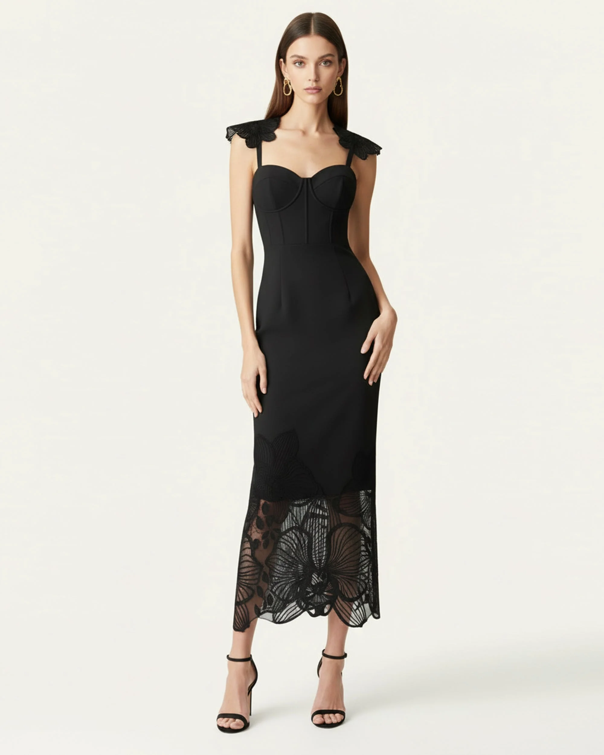 Orchid Embroidered Corset Dress - Black