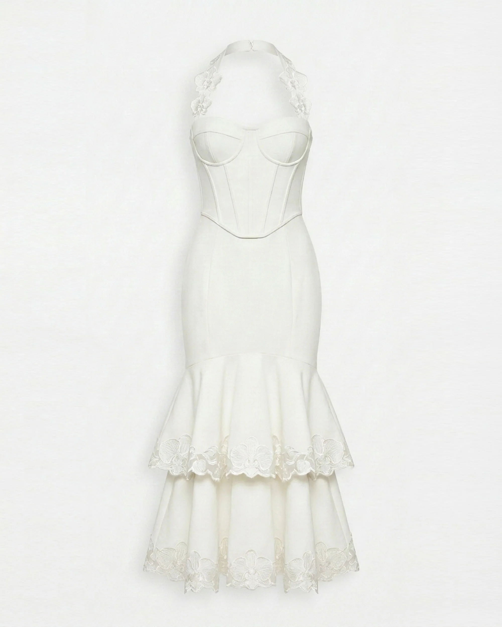 Orchid Embroidered Halter Corset Midi Dress - White - Image 2