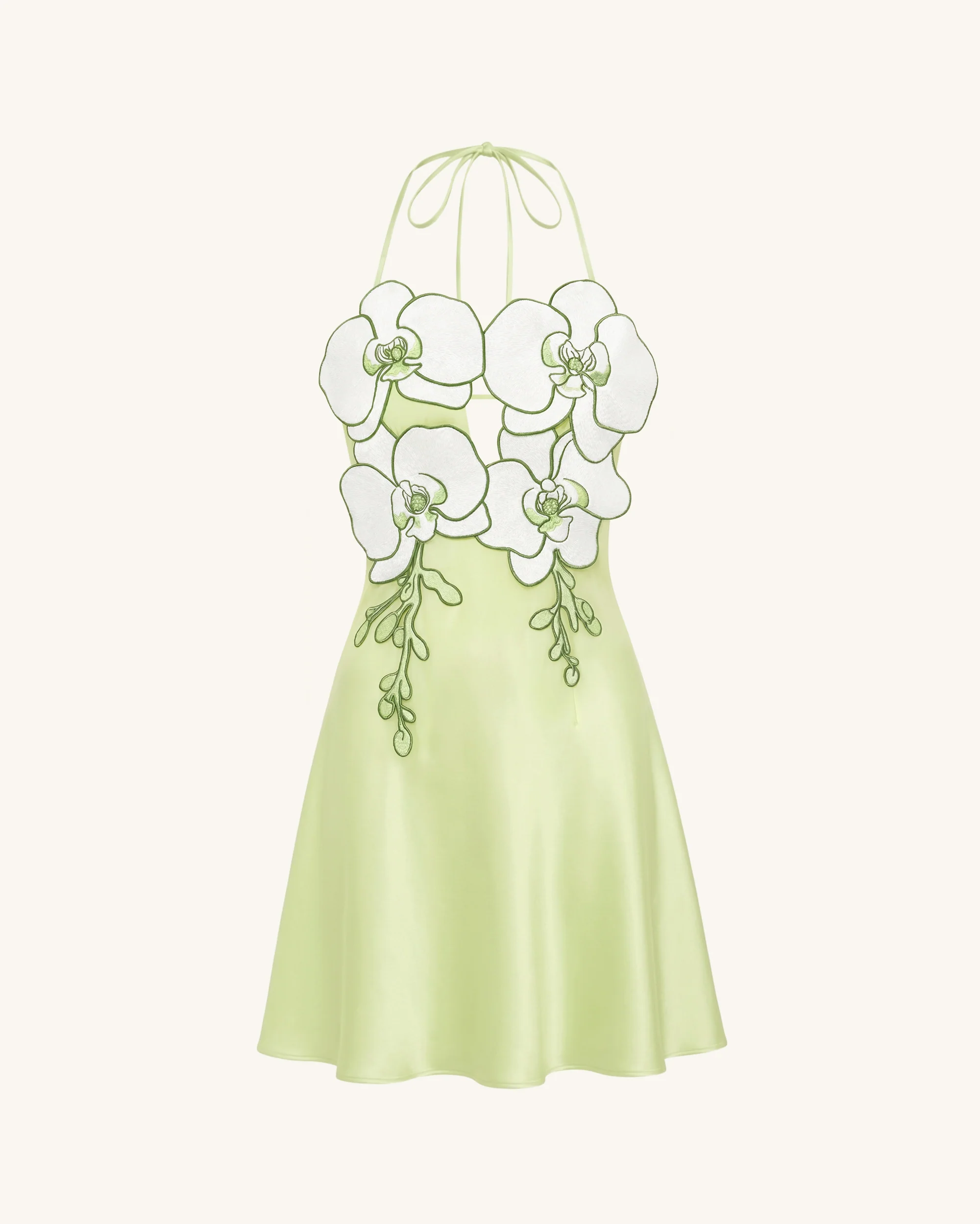 Orchid Embroidered Halter Mini Dress - Light Green - Image 3
