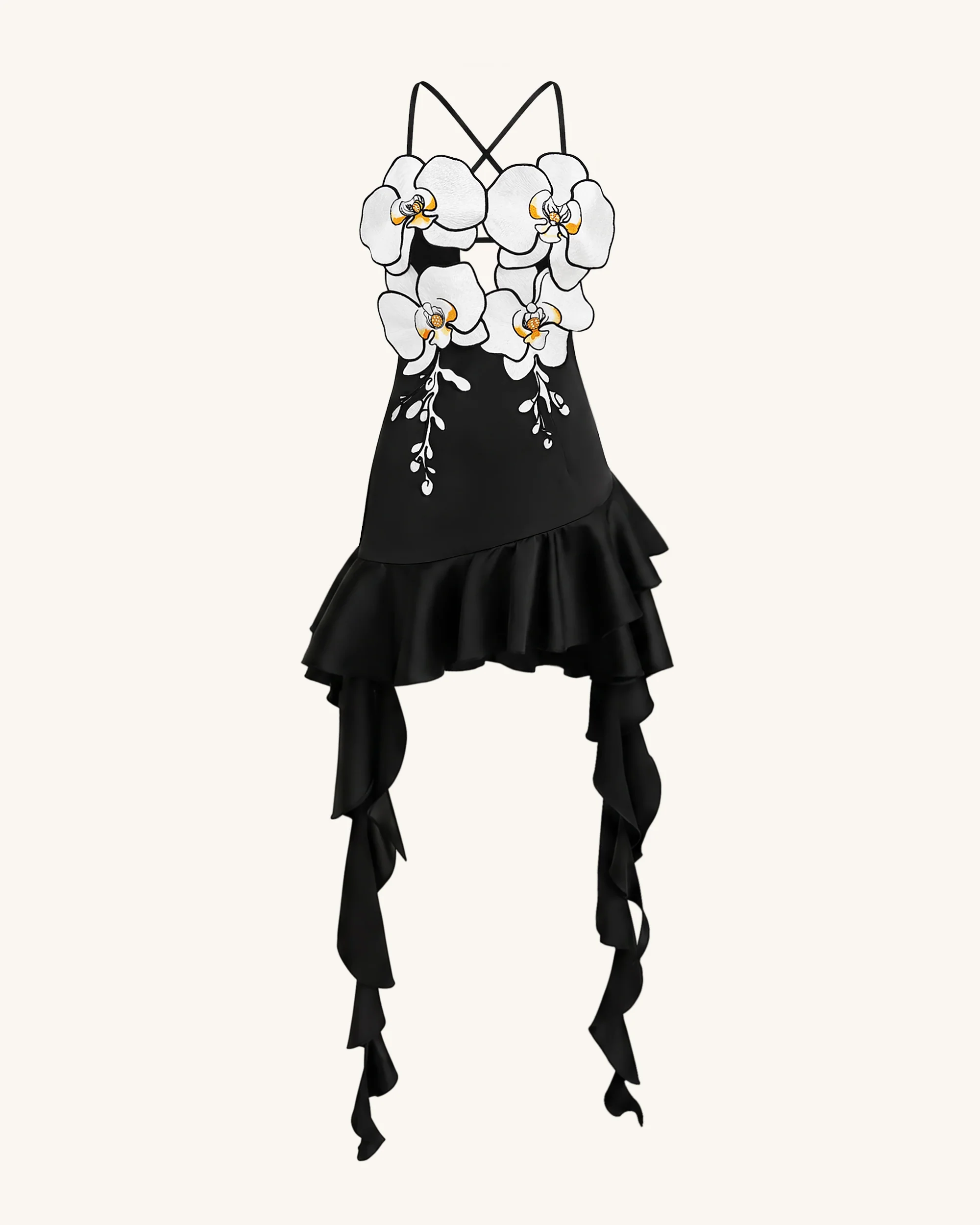 Orchid Embroidered Ruffle Hem Mini Dress - Black - Image 3