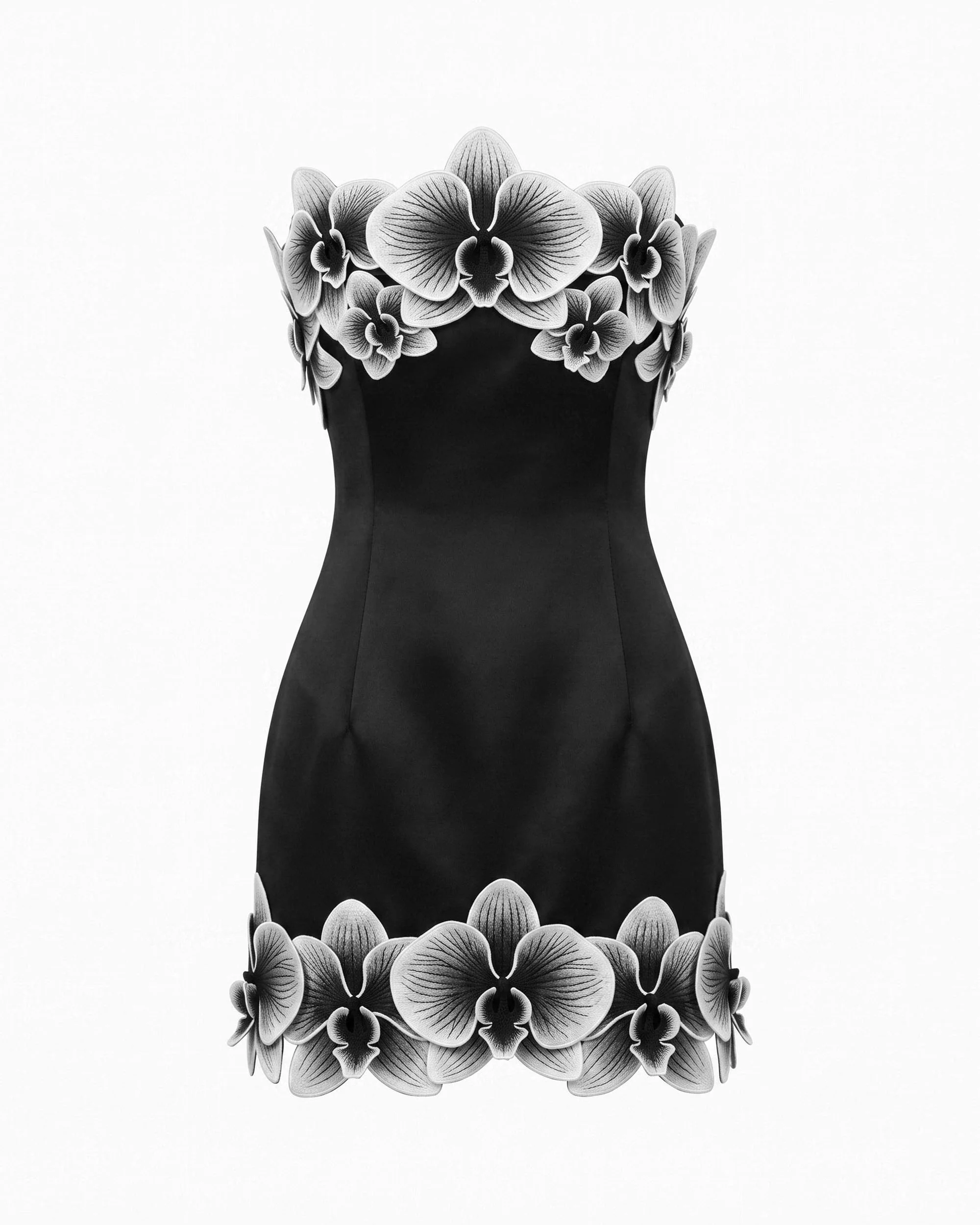 Orchid Trim Strapless Mini Dress - Black & White - Image 2