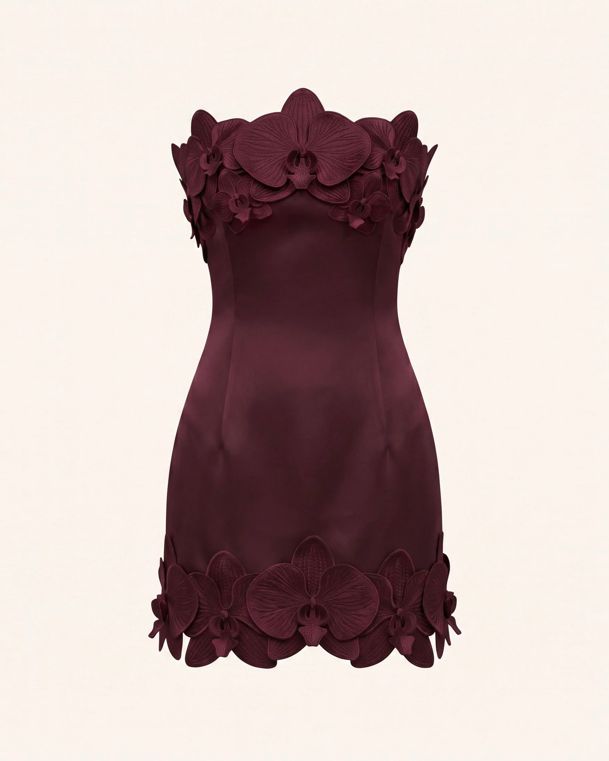 Orchid Trim Strapless Mini Dress - Burgundy - Image 2