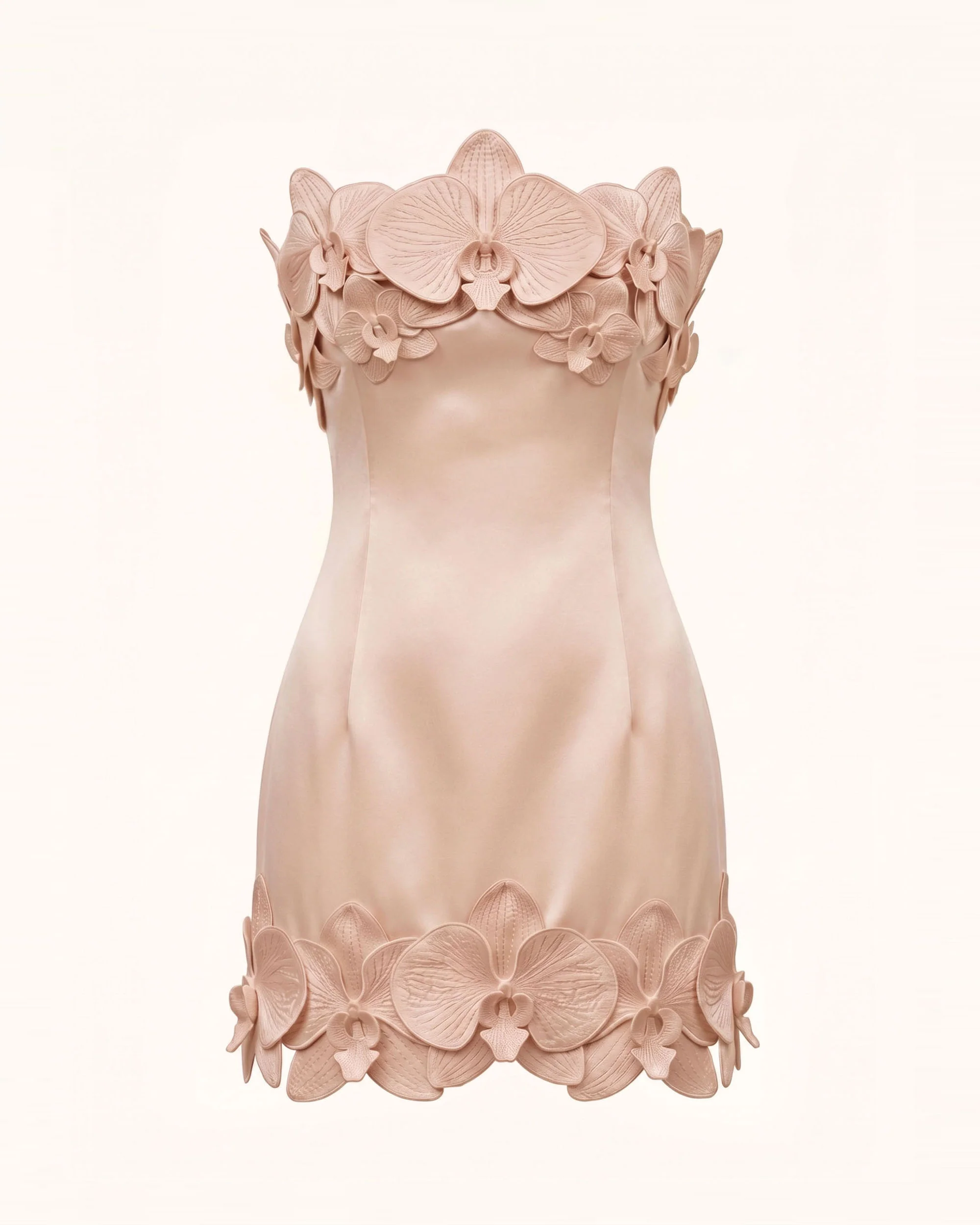 Orchid Trim Strapless Mini Dress - Nude - Image 2