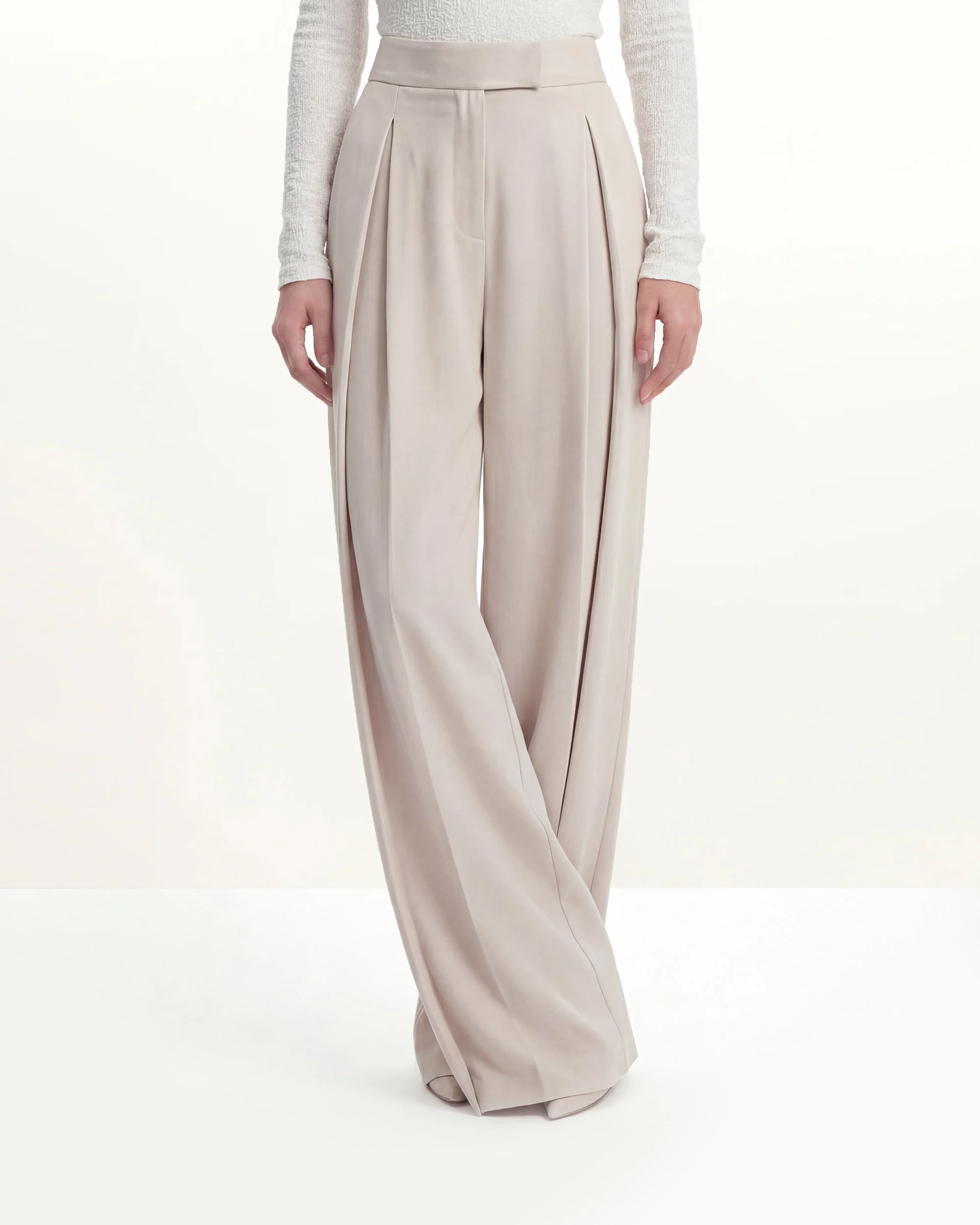 Pleated Wide-Leg Trousers - Beige - Image 4