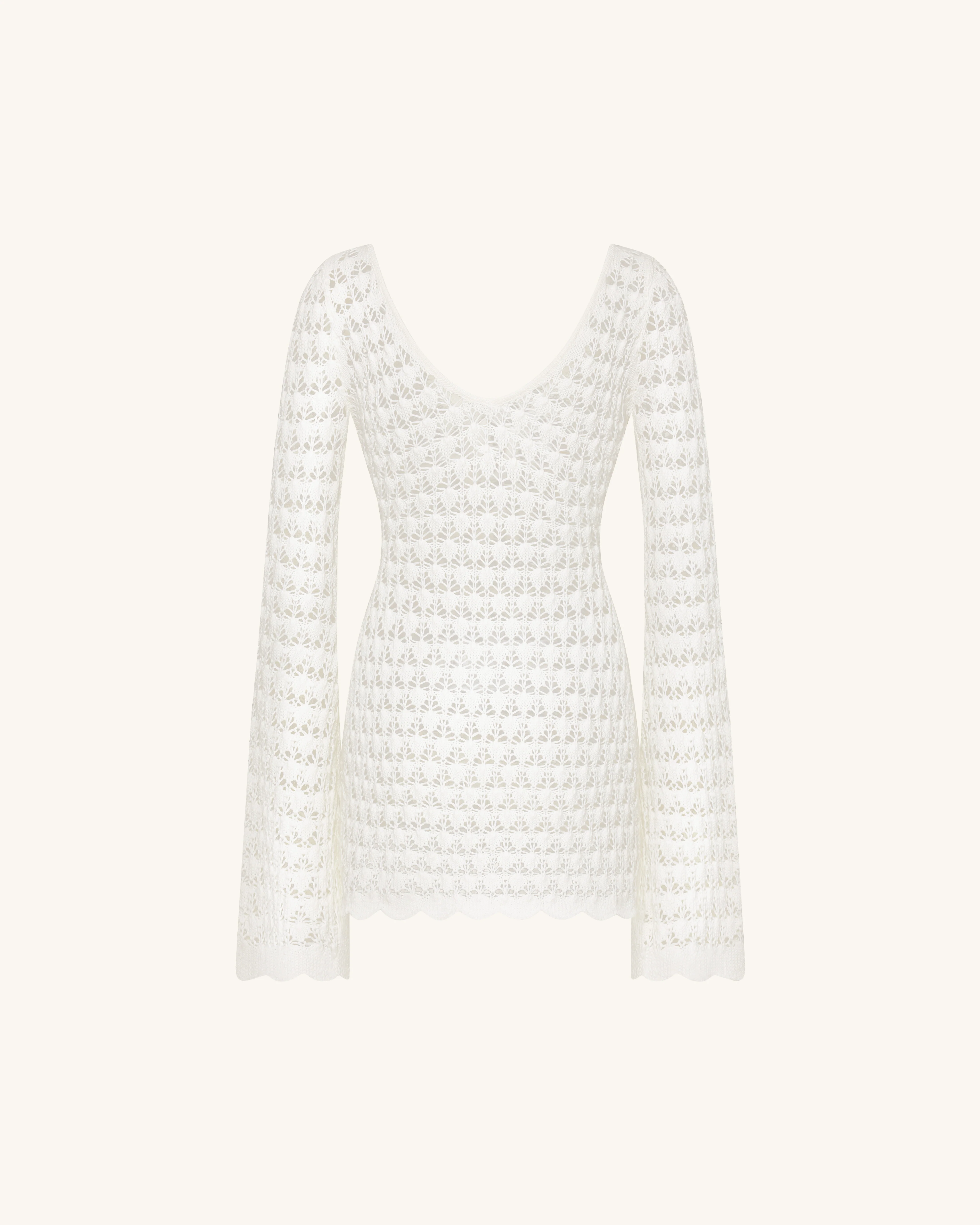 Pointelle Knit Keyhole Mini Dress - White - Image 3