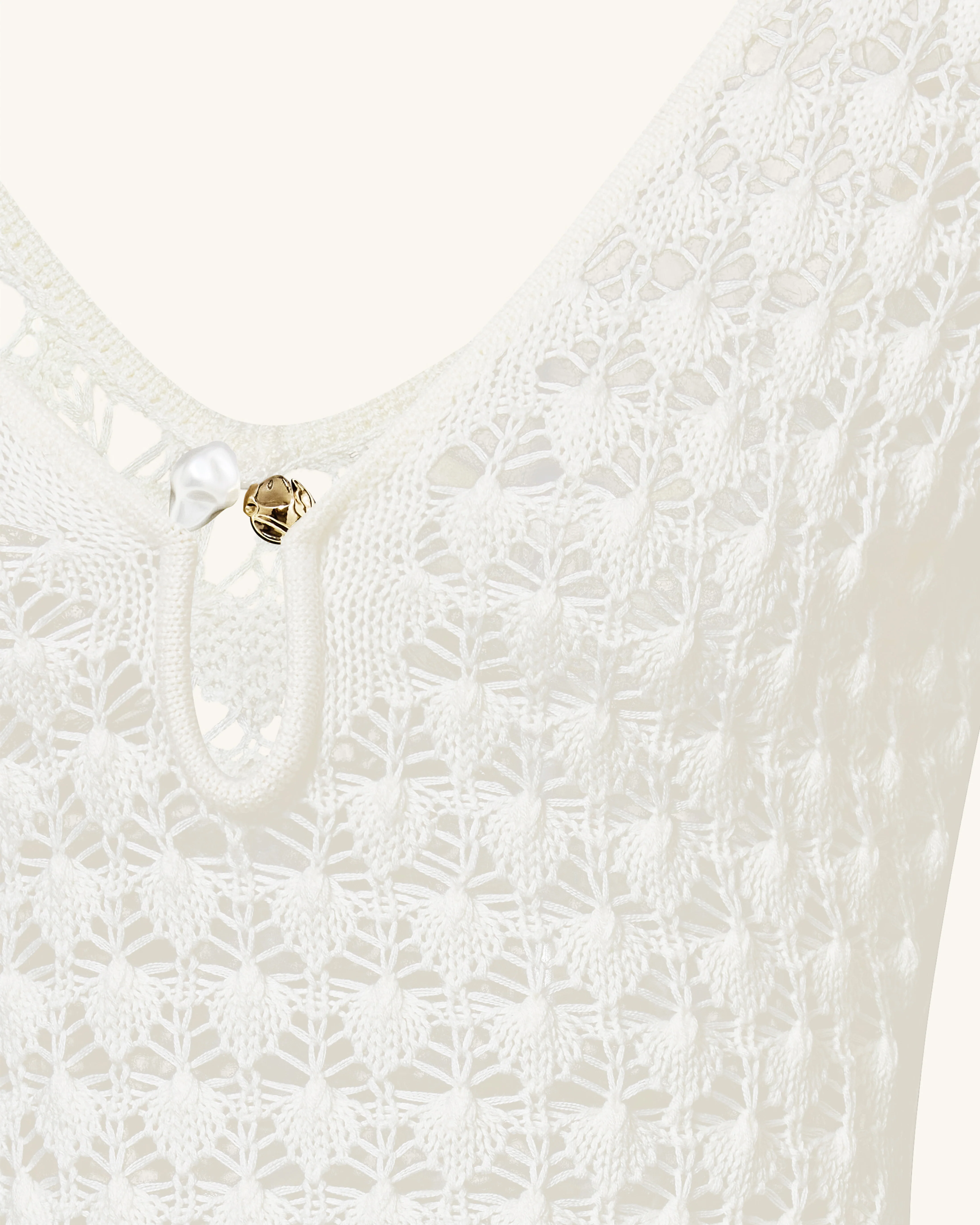 Pointelle Knit Keyhole Mini Dress - White - Image 4