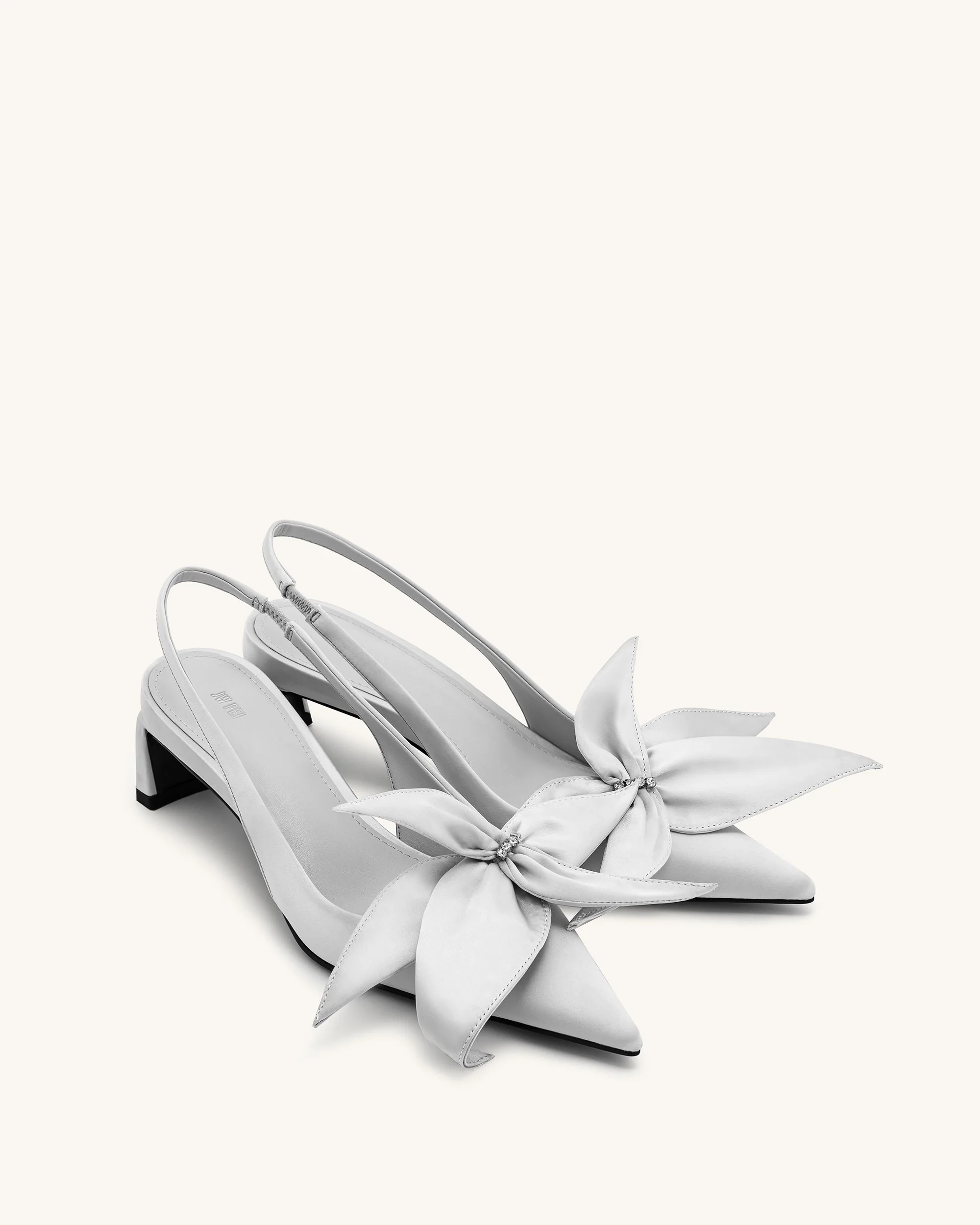Queena Floral Appliques Slingback Pumps - Silver - Image 3