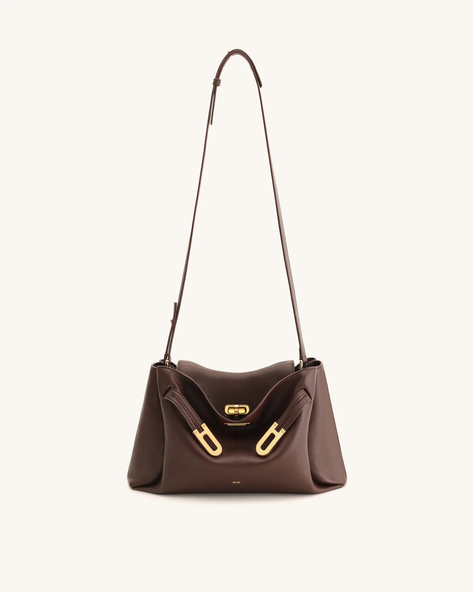 Rhea Pebbled Double Buckle Shoulder Bag - Dark Brown - Image 2