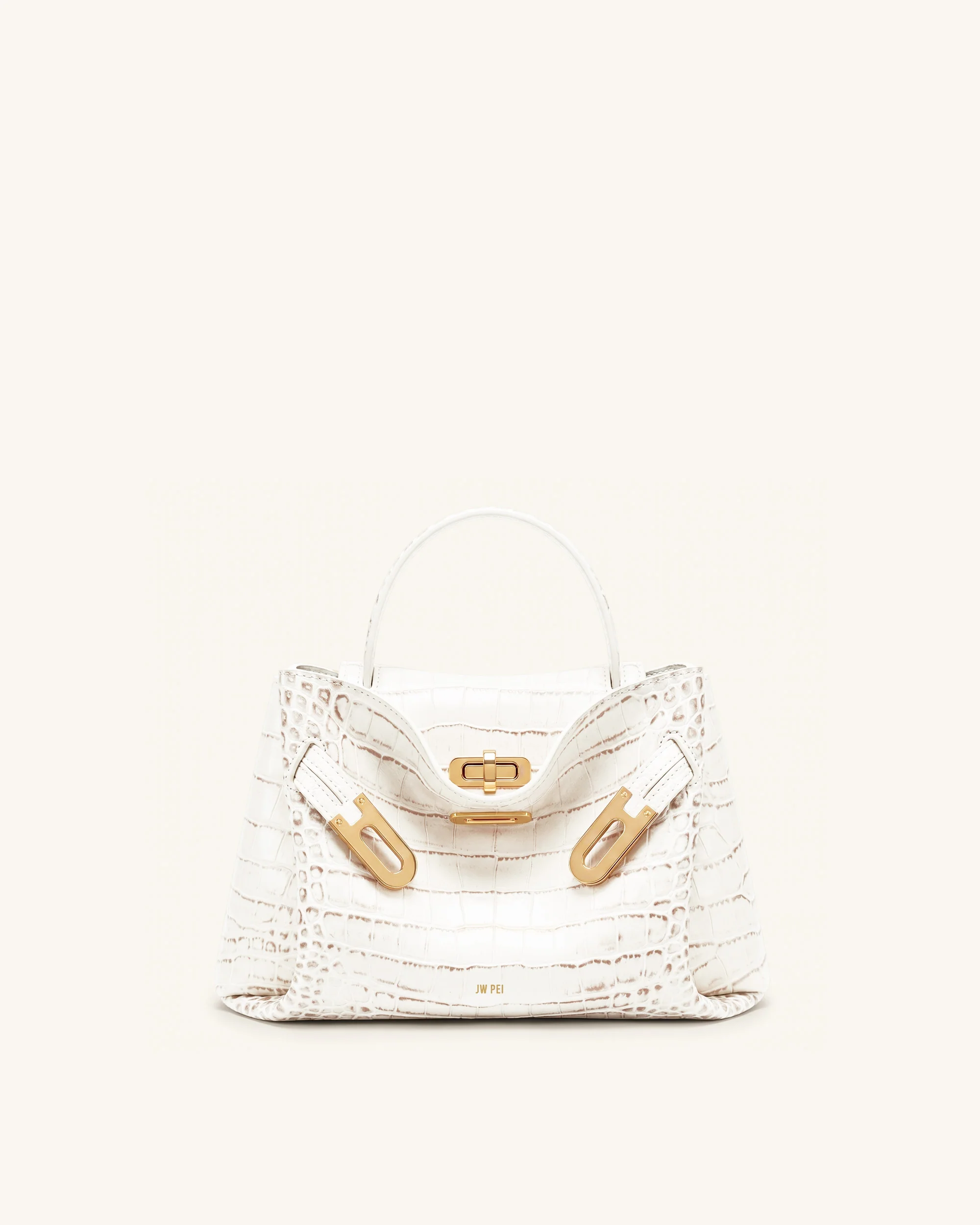Rhea Small Double Buckle Shoulder Bag - White Croc